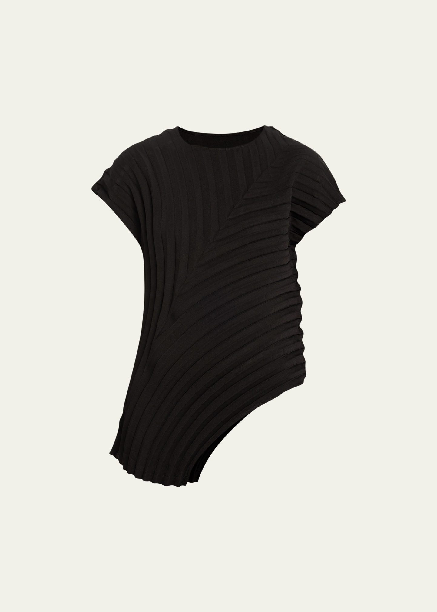 Issey Miyake Curved Pleats Cutout Blouse In Black