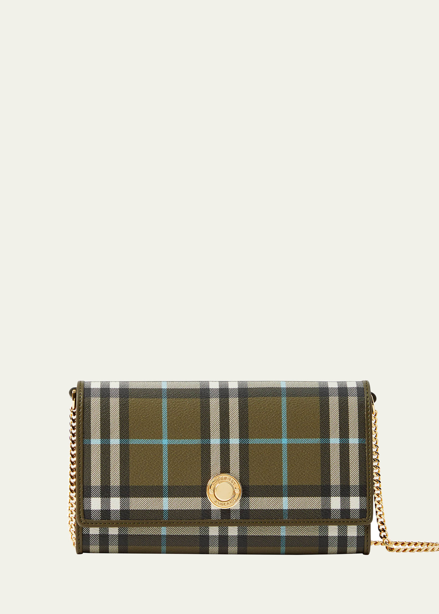 BURBERRY: London bag in canvas with check pattern - Olive