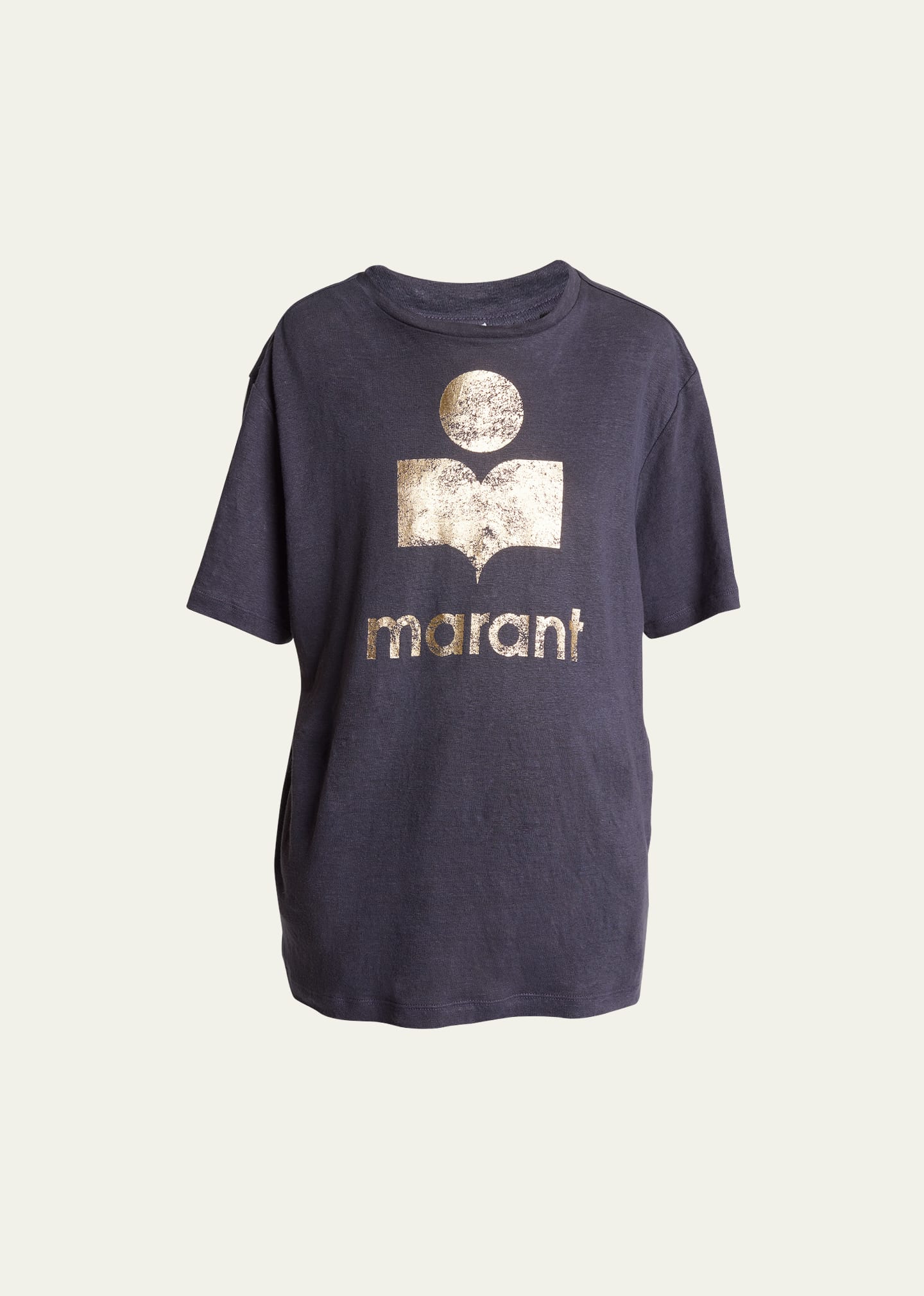 Isabel Marant Étoile Zewel Linen T-shirt With Frontal Logo In Faded Night/gold