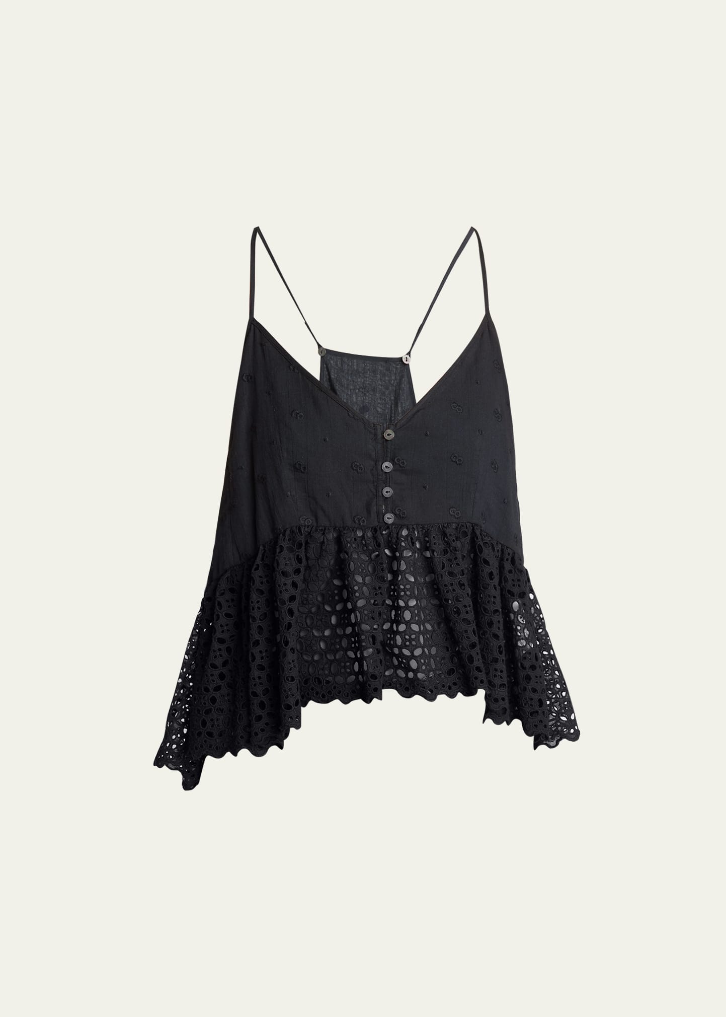 Isabel Marant Étoile Button Eyelet Peplum Top With Spaghetti Straps In Black
