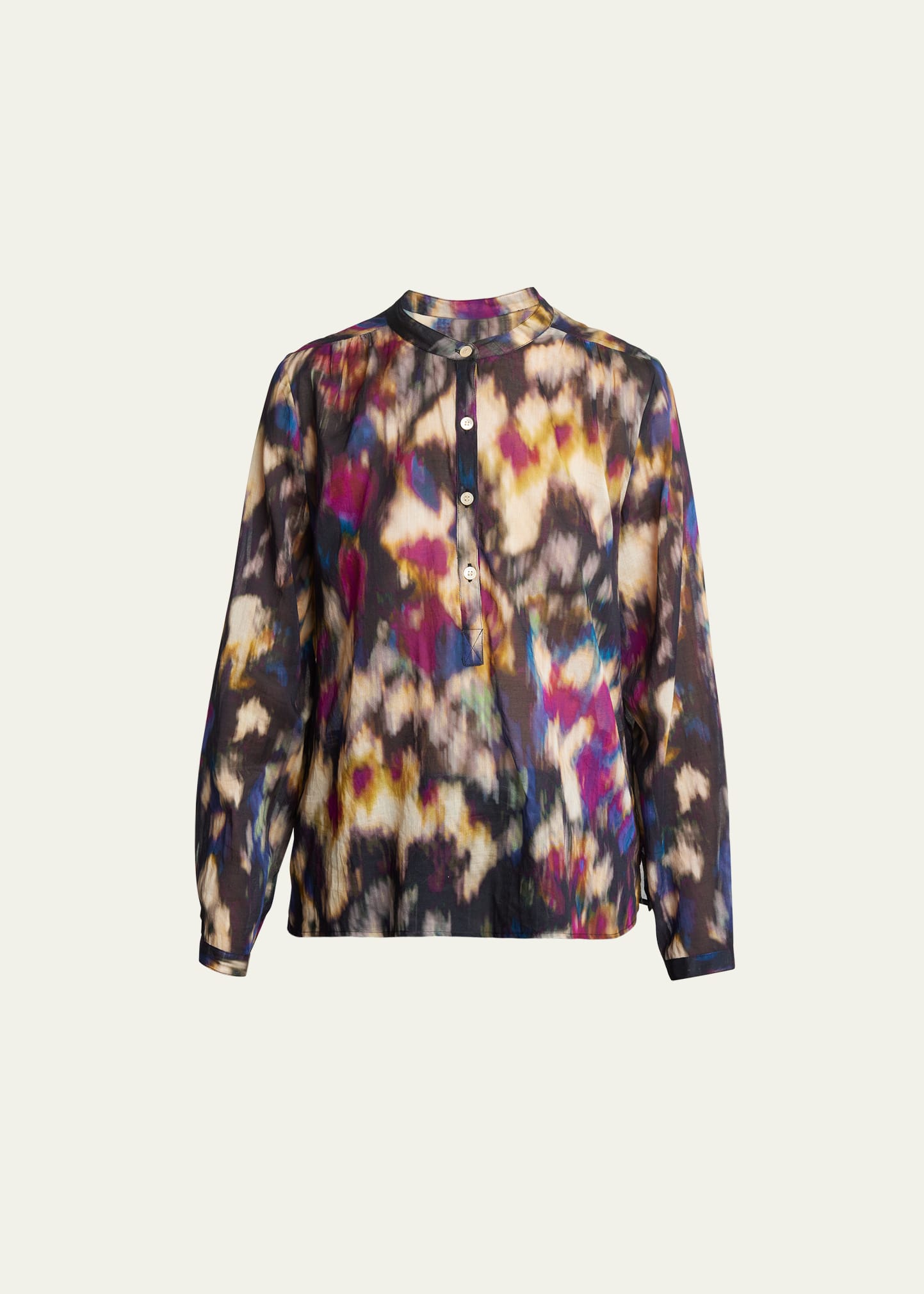 Isabel Marant Étoile Maria Long-sleeve Half Button-front Top In Ochre/black