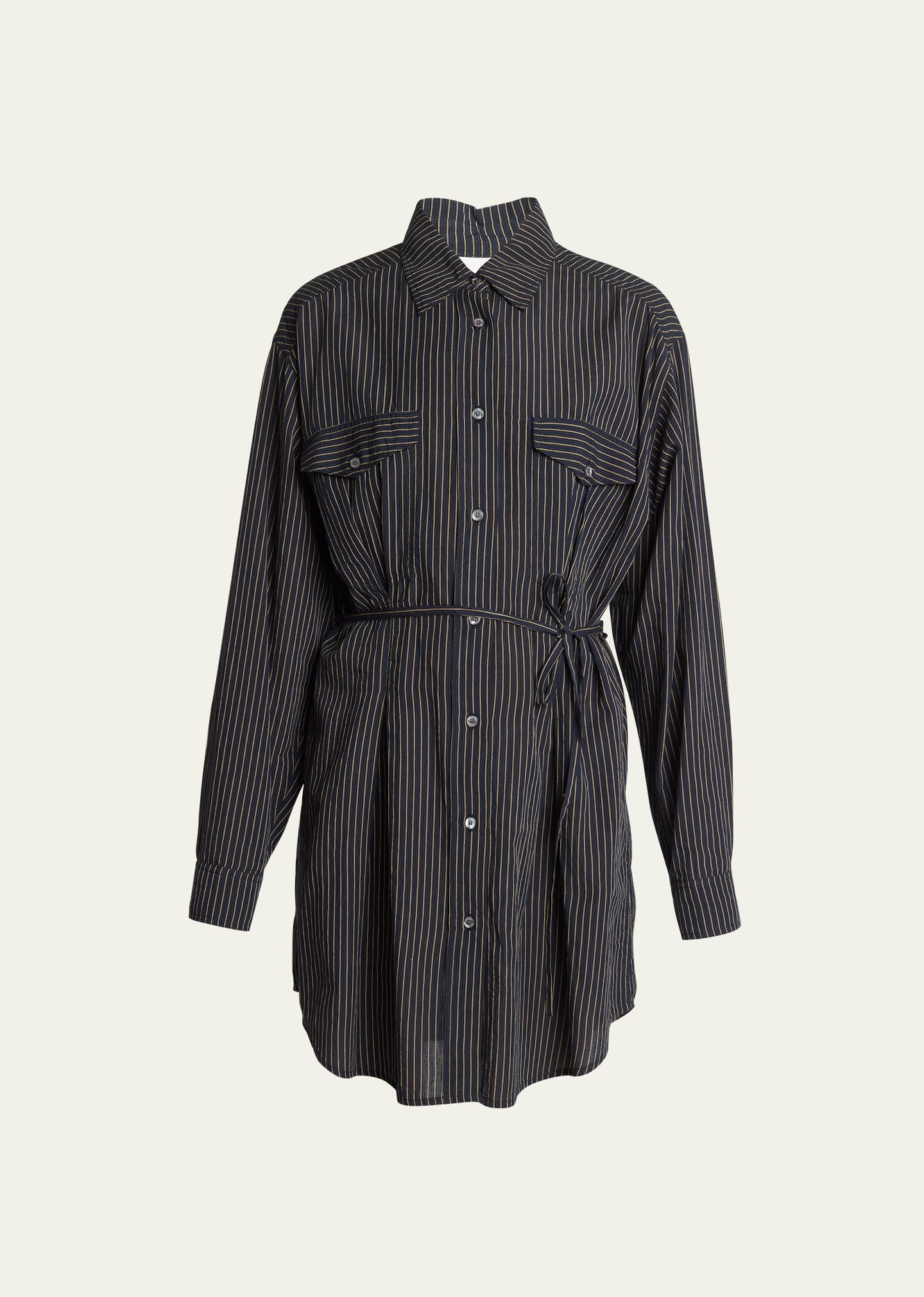 Shop Isabel Marant Étoile Liliane Striped Long-sleeve Mini Shirtdress In Black Midnight