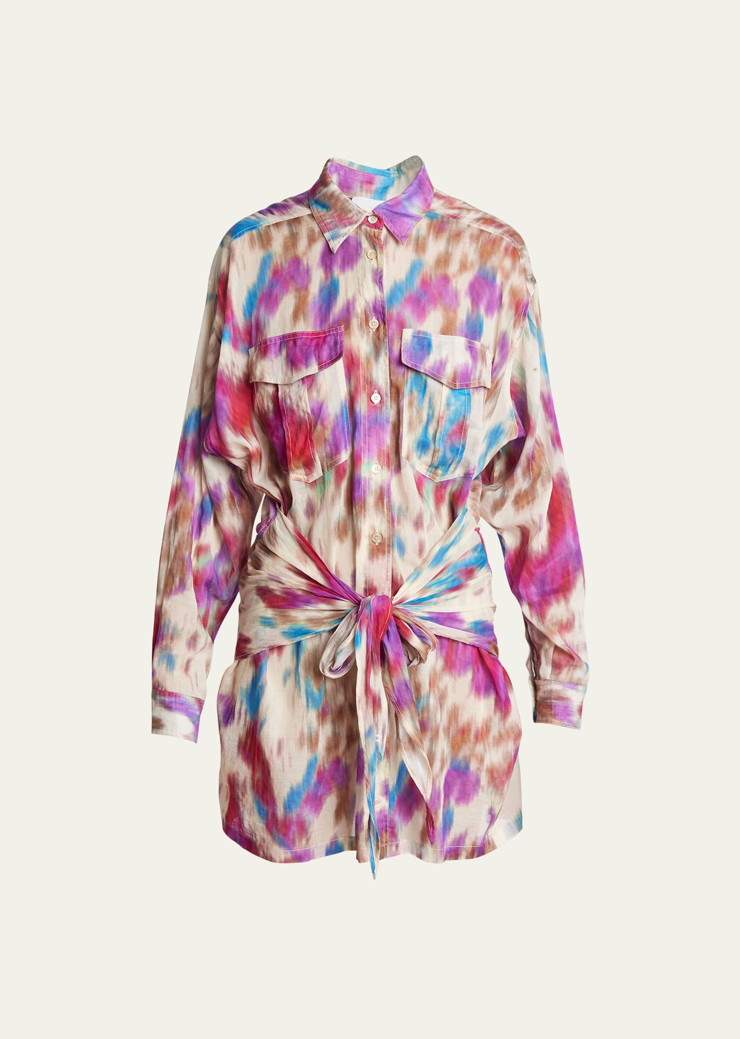 Isabel Marant Étoile Nueva Wrap-waist Mini Shirtdress In Beige/raspberry