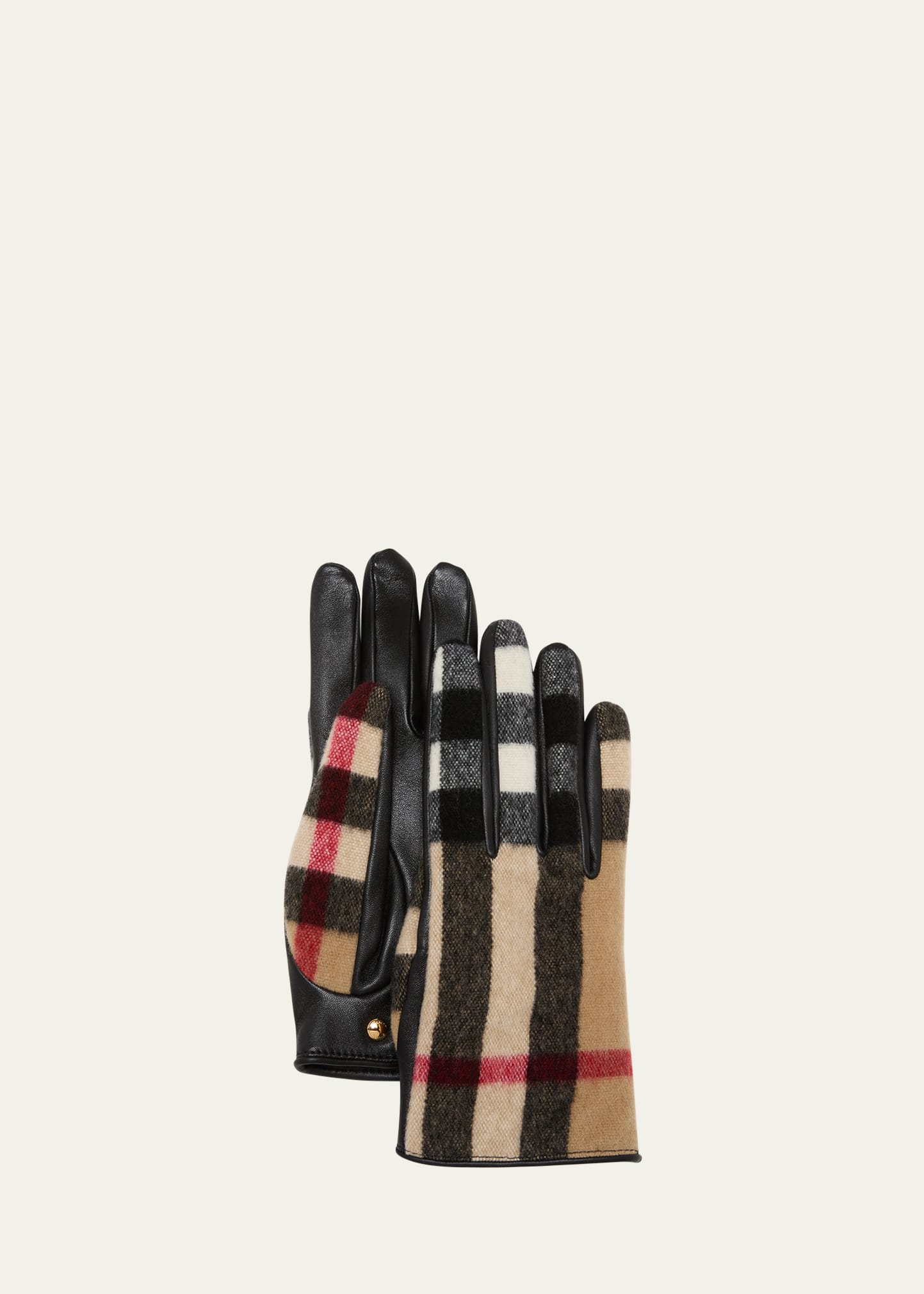 Burberry Victoria Check Wool & Leather Gloves In Archive Beige