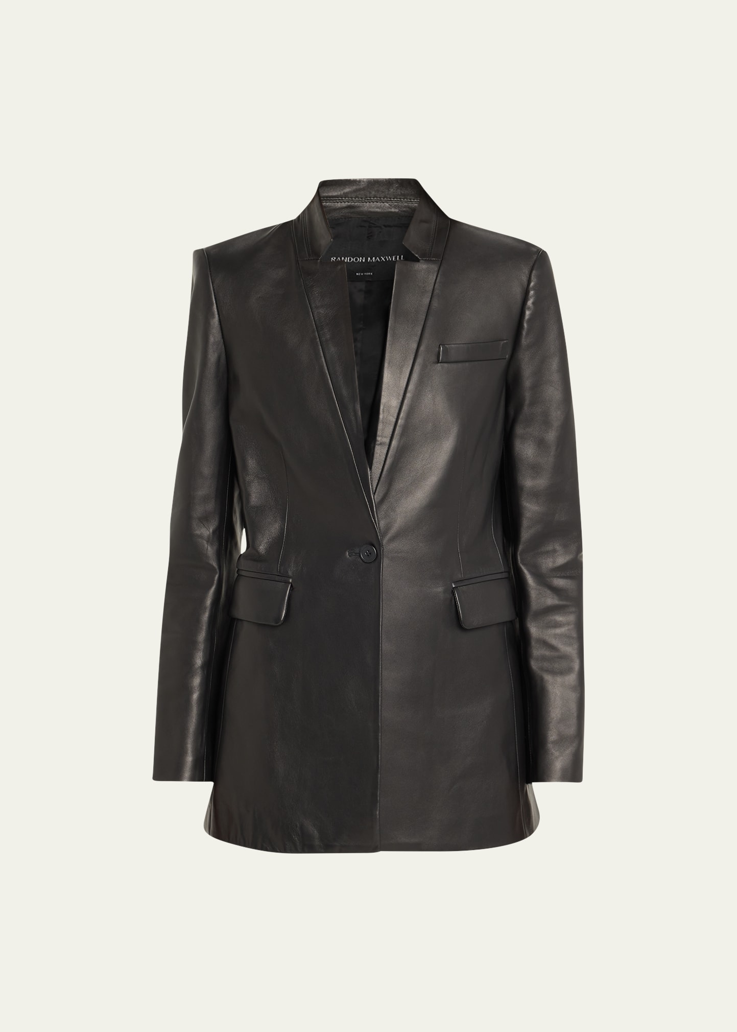 Brandon Maxwell Racquel Leather Blazer Jacket In Black