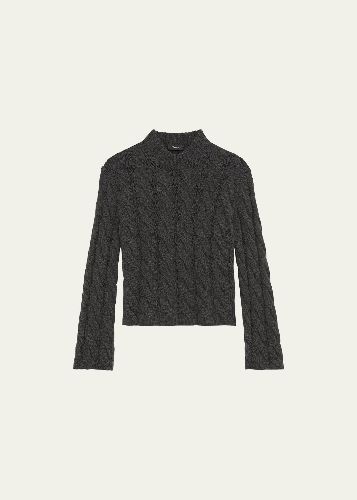 Theory Wool-cashmere Mock-neck Cable Sweater In Char