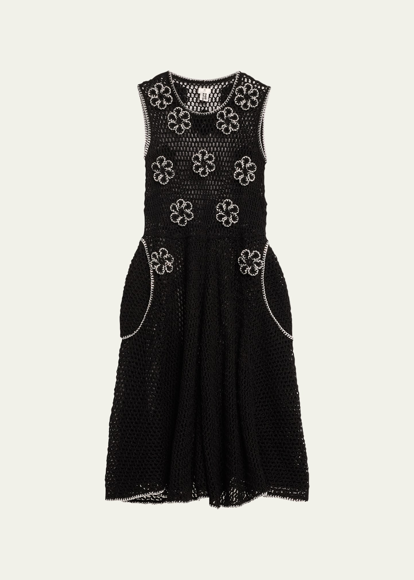 Noir Kei Ninomiya Chain Trim Floral Open Knit Wool Midi Dress In Black