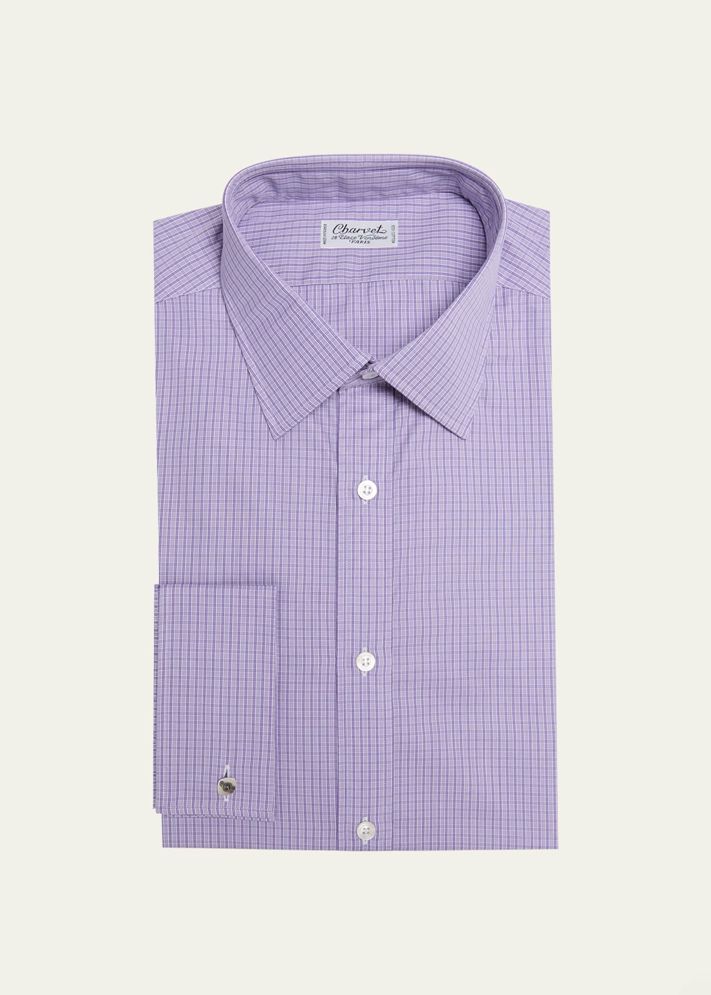 Charvet Men's Micro-check French Cuff Dress Shirt In Purple