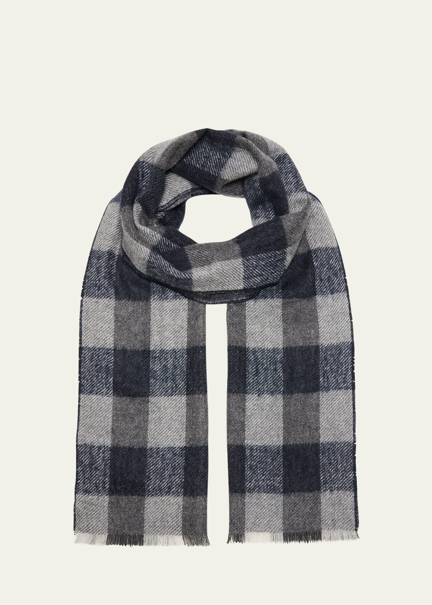 Shop Alonpi Men's Cashmere Doubled-faced Check Scarf In Blue Gray