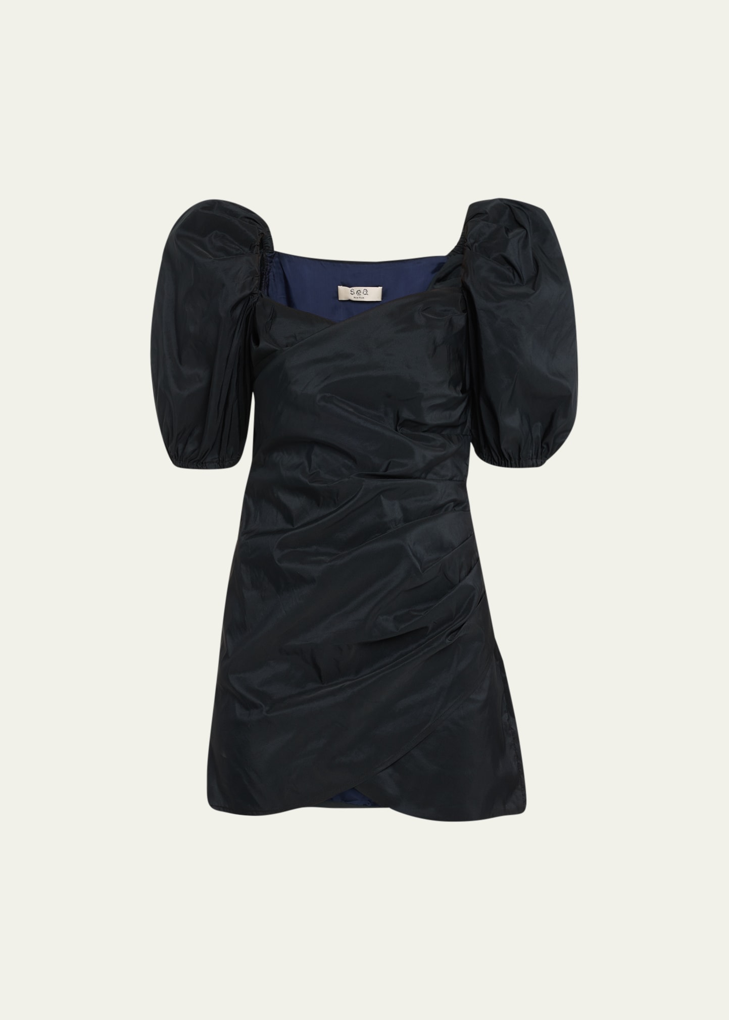 Sea Diana Taffeta Puff-sleeve Mini Dress In Black