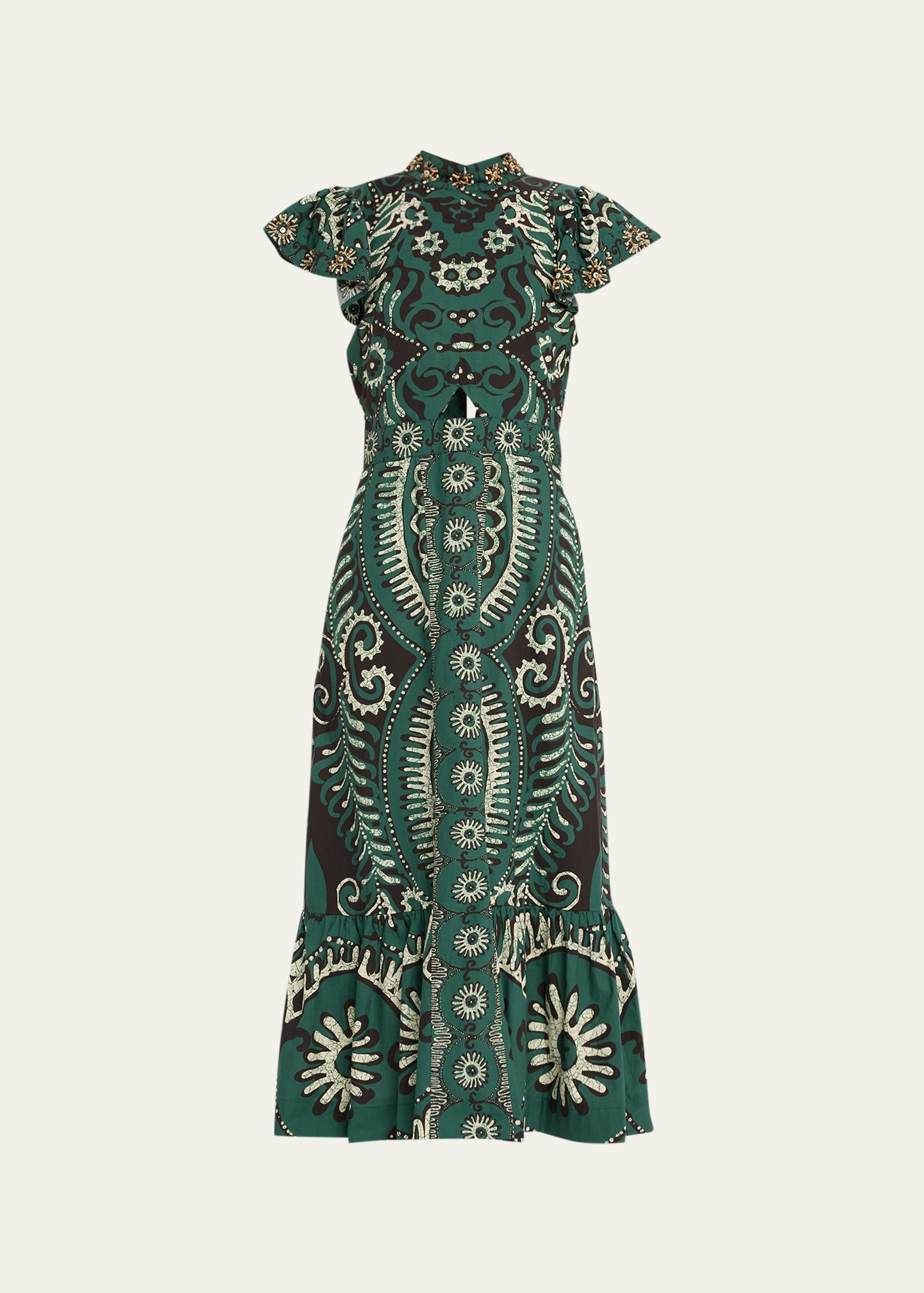 Shop Sea Charlough Printed Cut-out Midi Dress In Green
