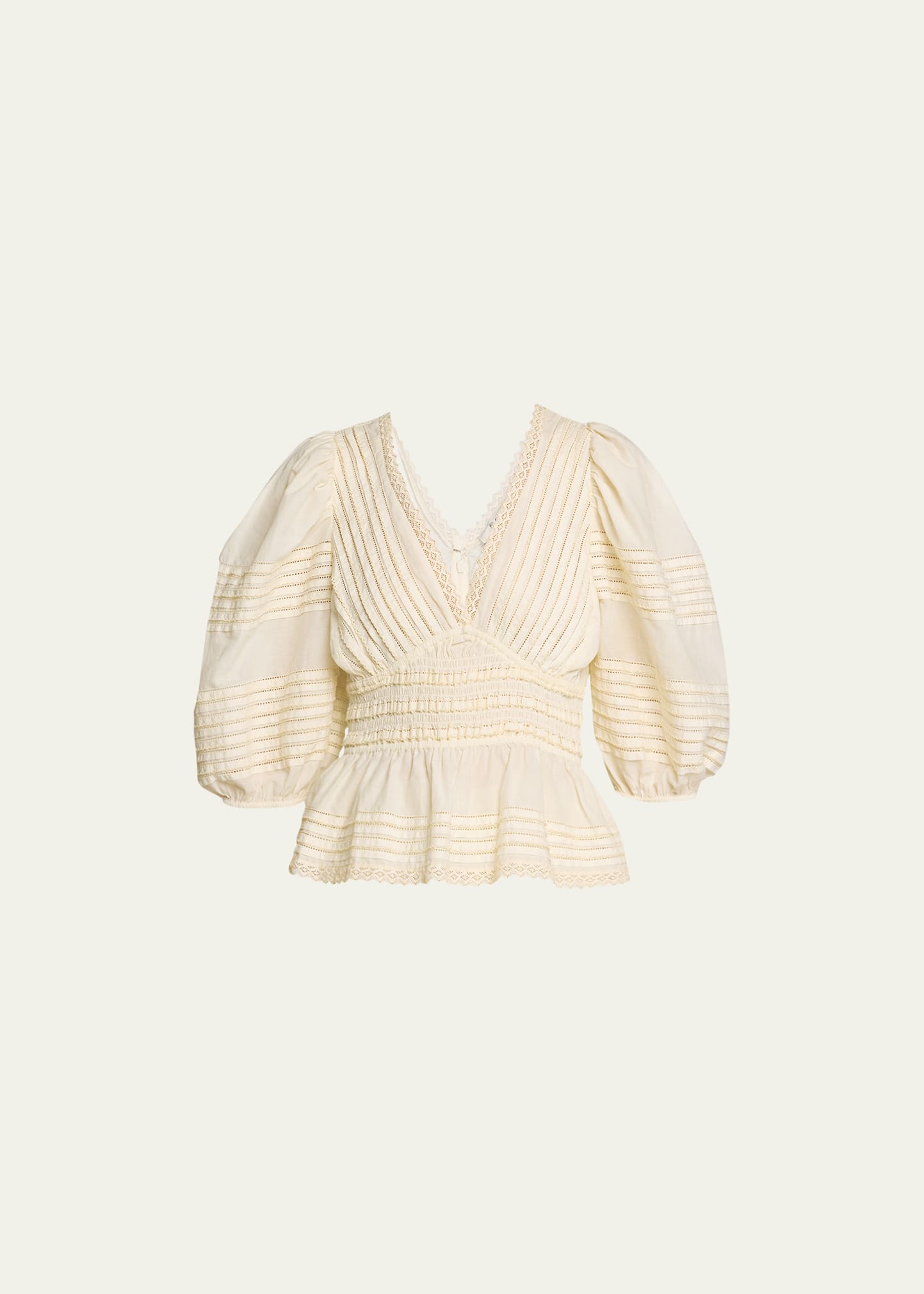 Sea Mable Puff-sleeve Pleated Top In Cream