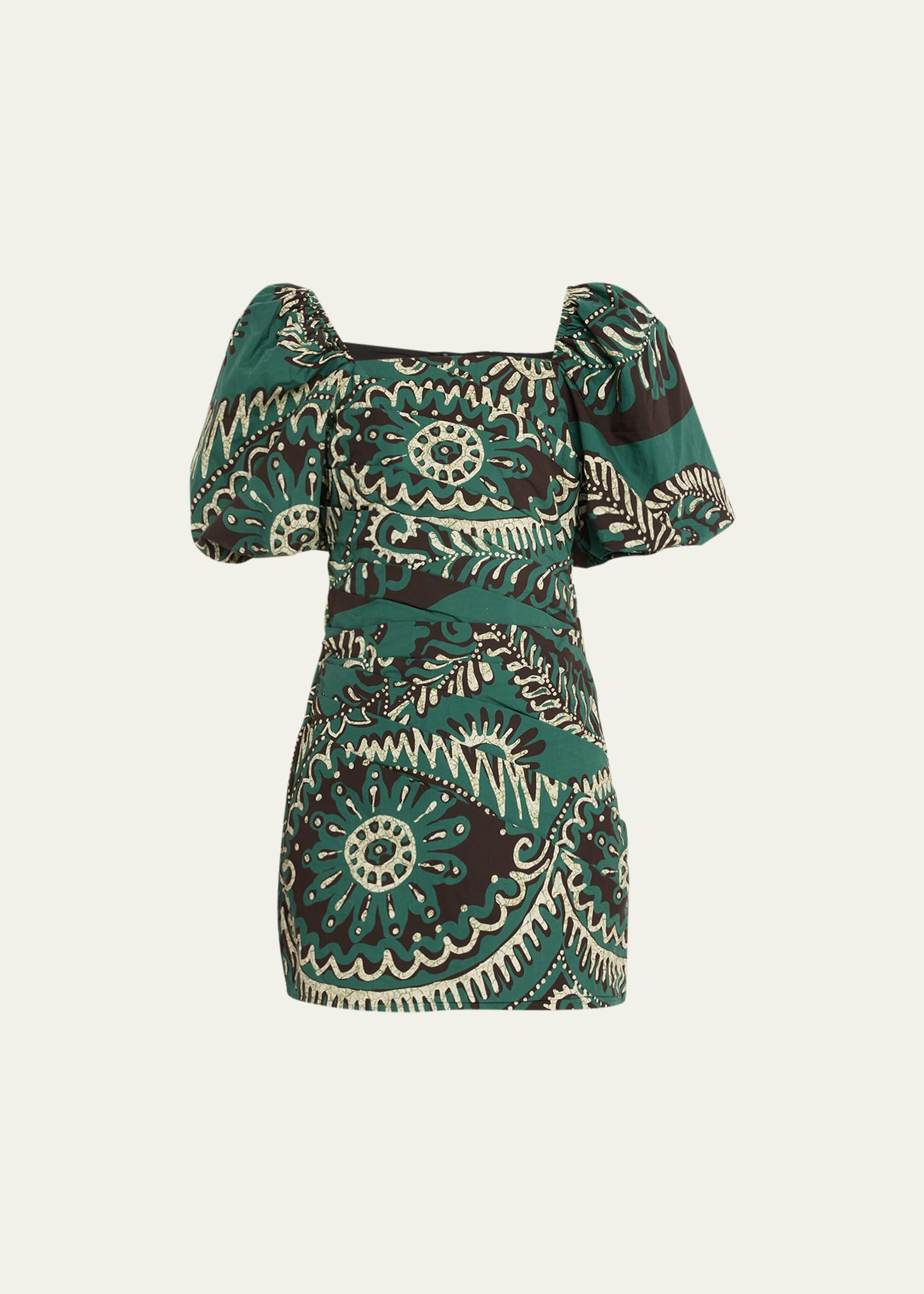 Shop Sea Charlough Printed Puff-sleeve Mini Dress In Green