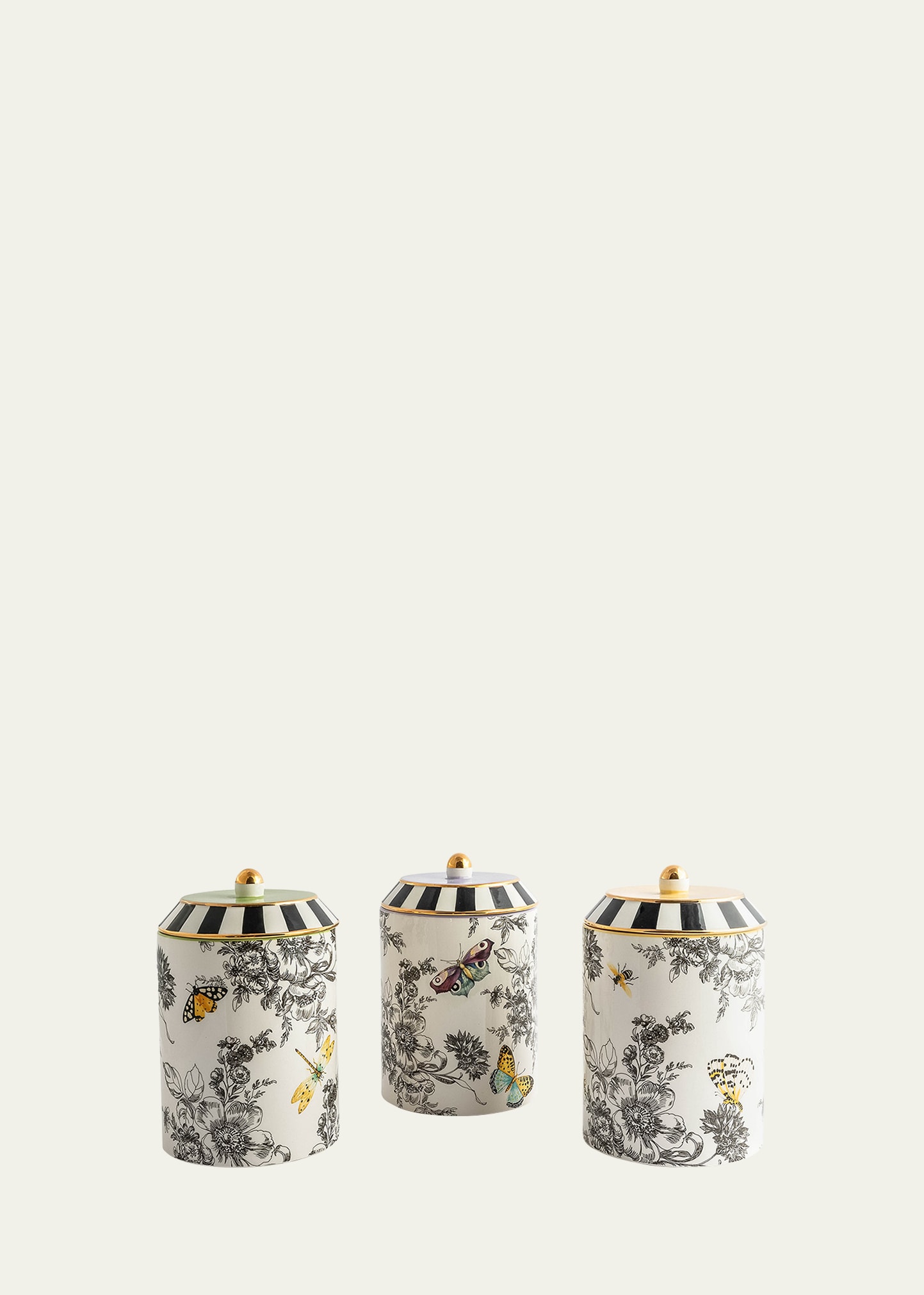 Mackenzie-childs Butterfly Toile Canisters, Set Of 3 In White