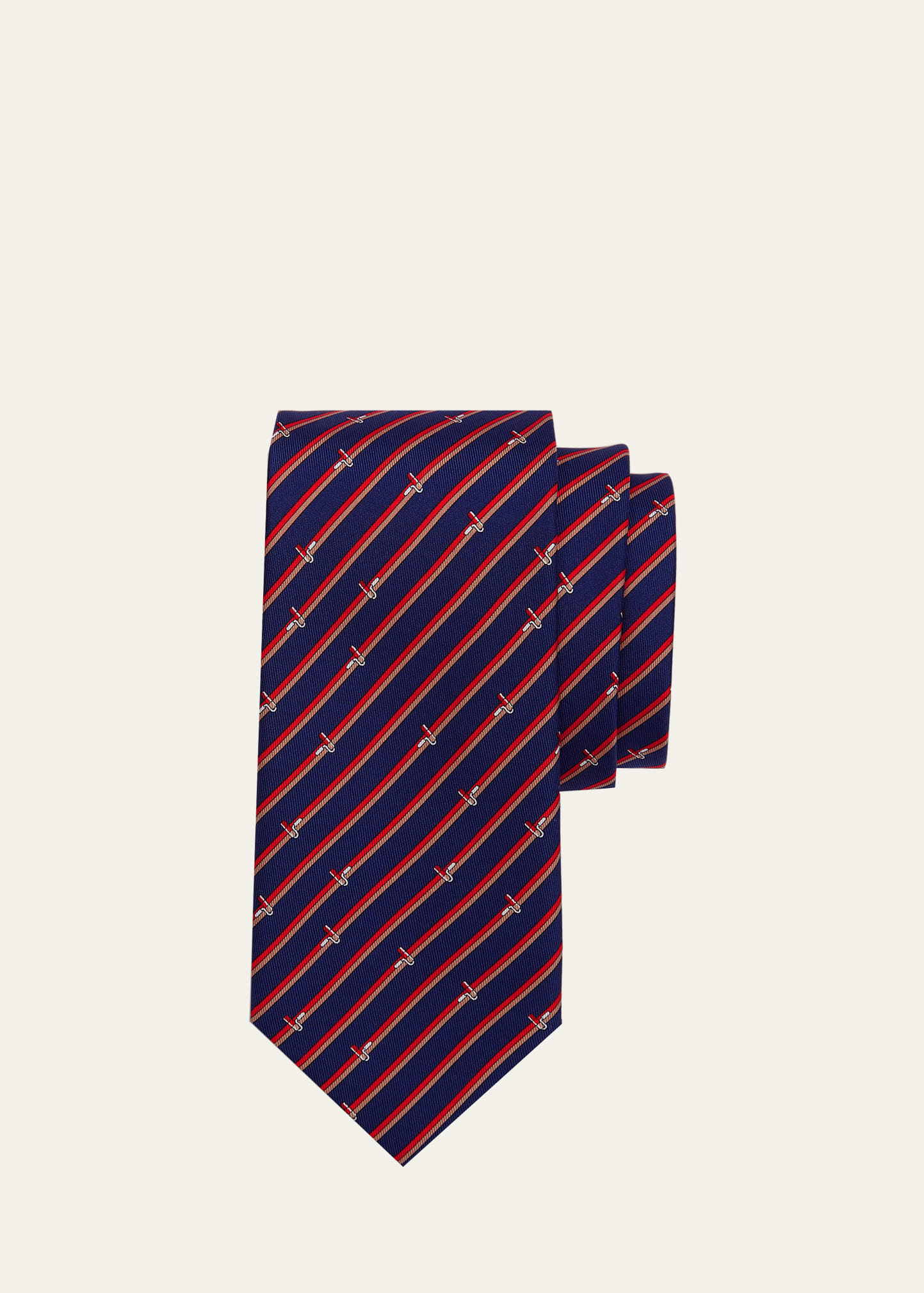 Ferragamo Men's Roller Stripe-print Silk Tie In Fblu Scur