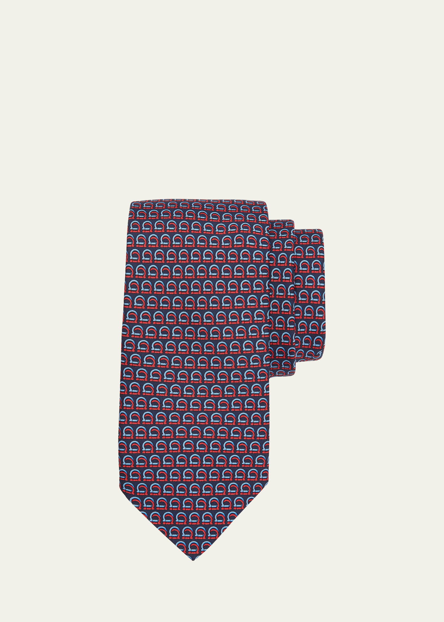 Shop Ferragamo Men's Interwoven Gancini-print Silk Tie In Fmariner