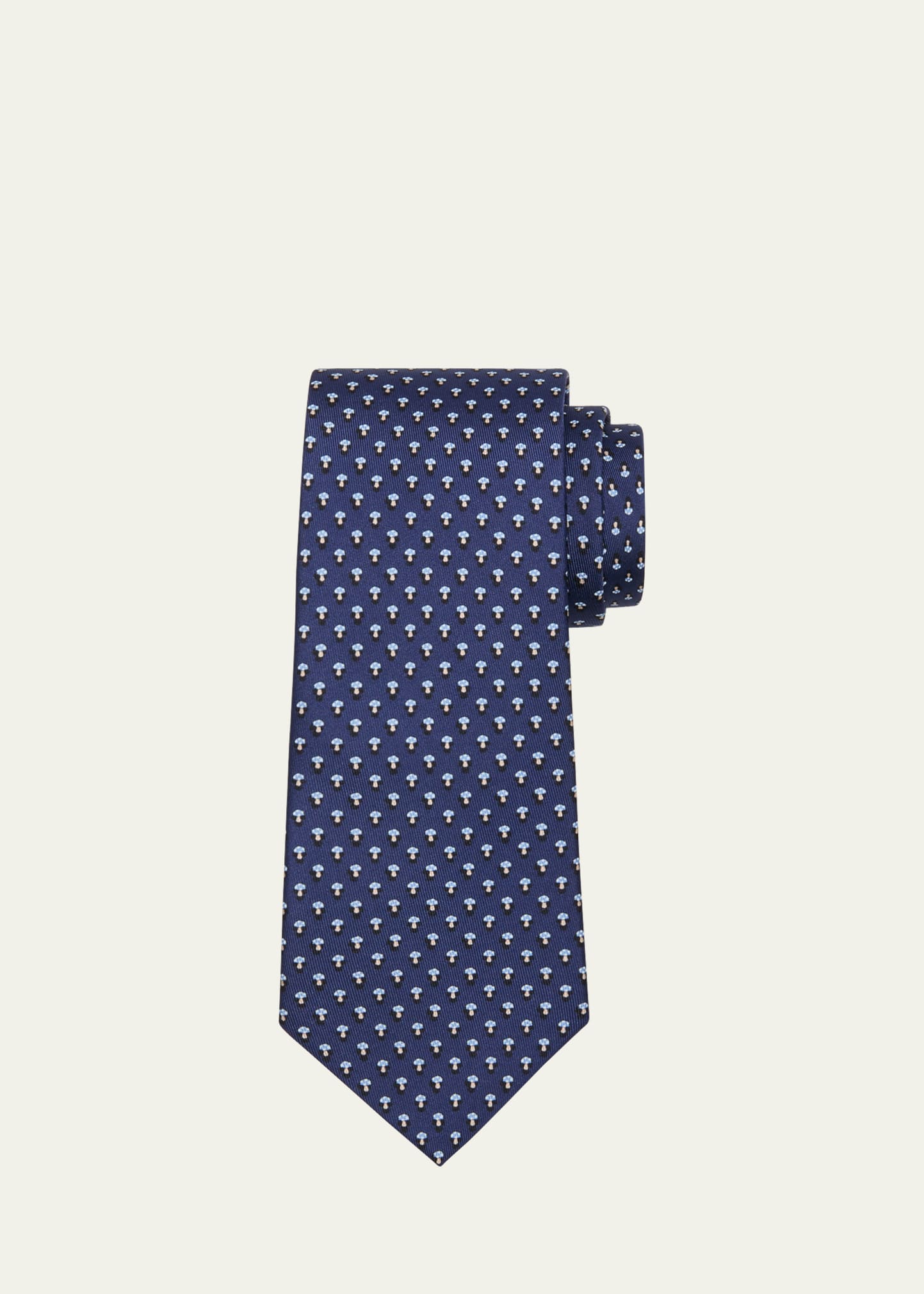 Ferragamo Men's Mushroom-print Silk Tie In Fblu Scur