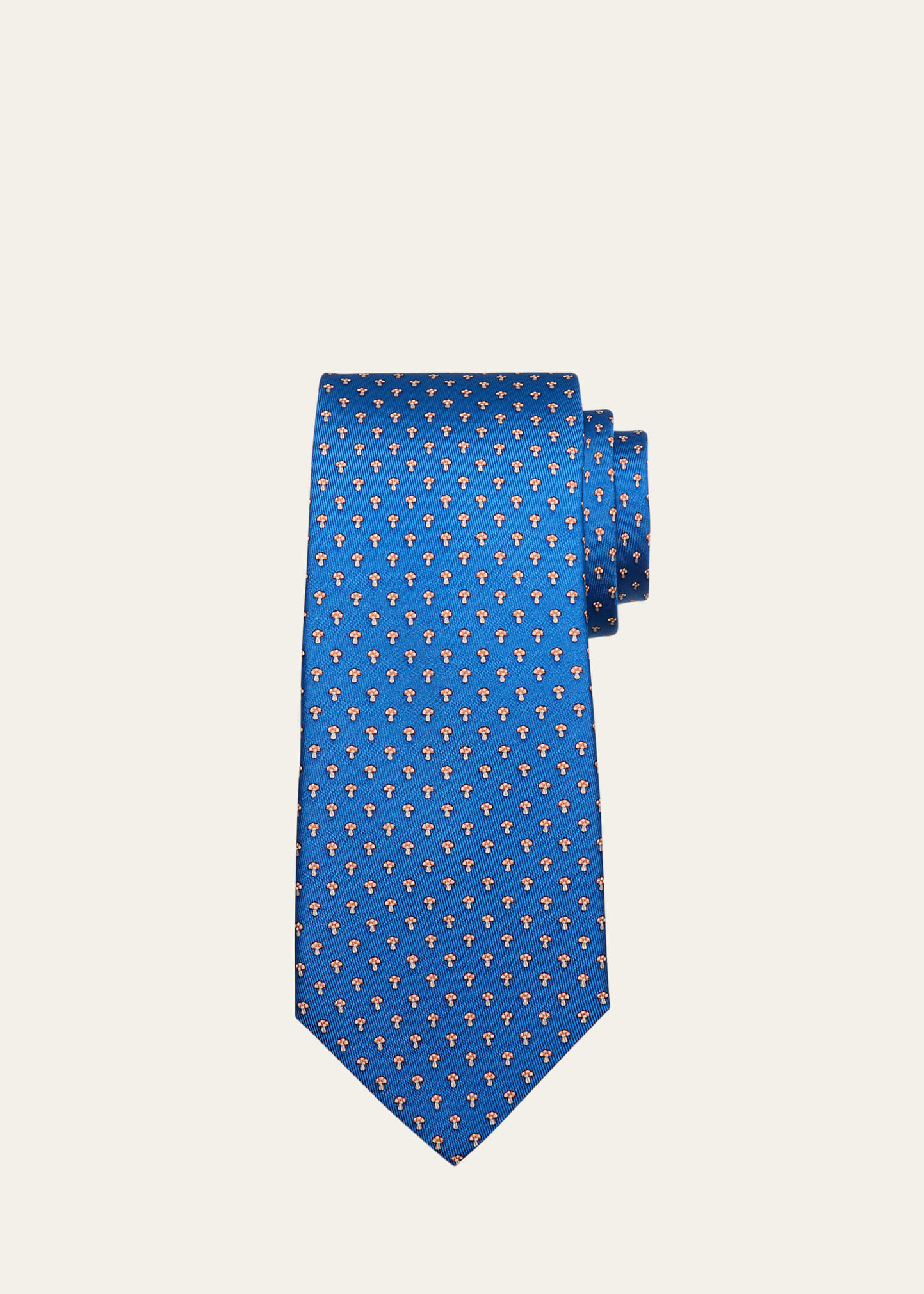 Ferragamo Men's Mushroom-print Silk Tie In Fazzurro