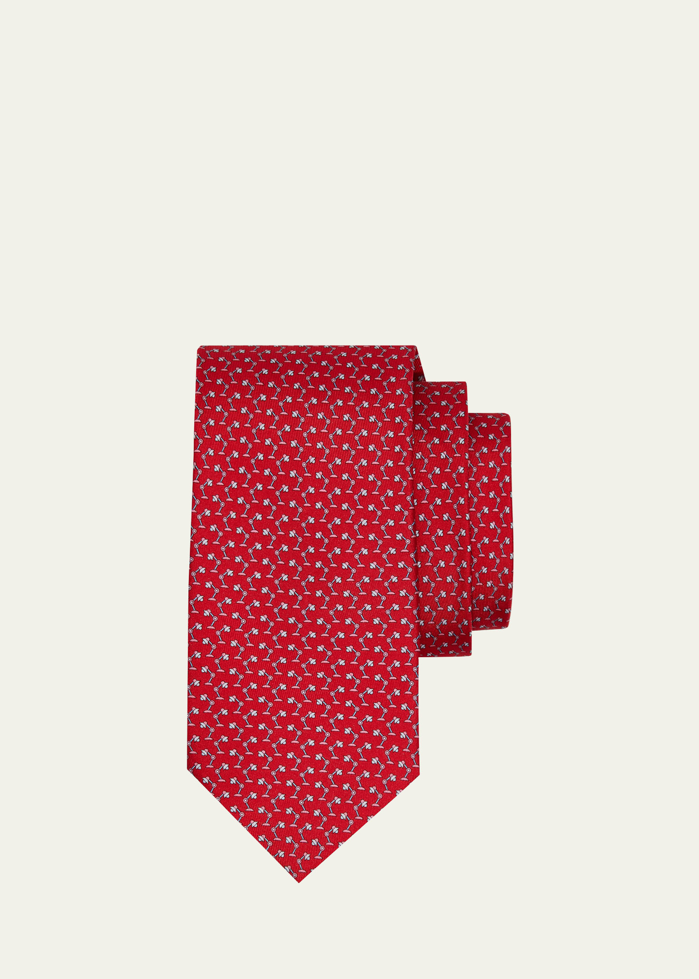 Ferragamo Man Lamp Print Silk Tie In Red