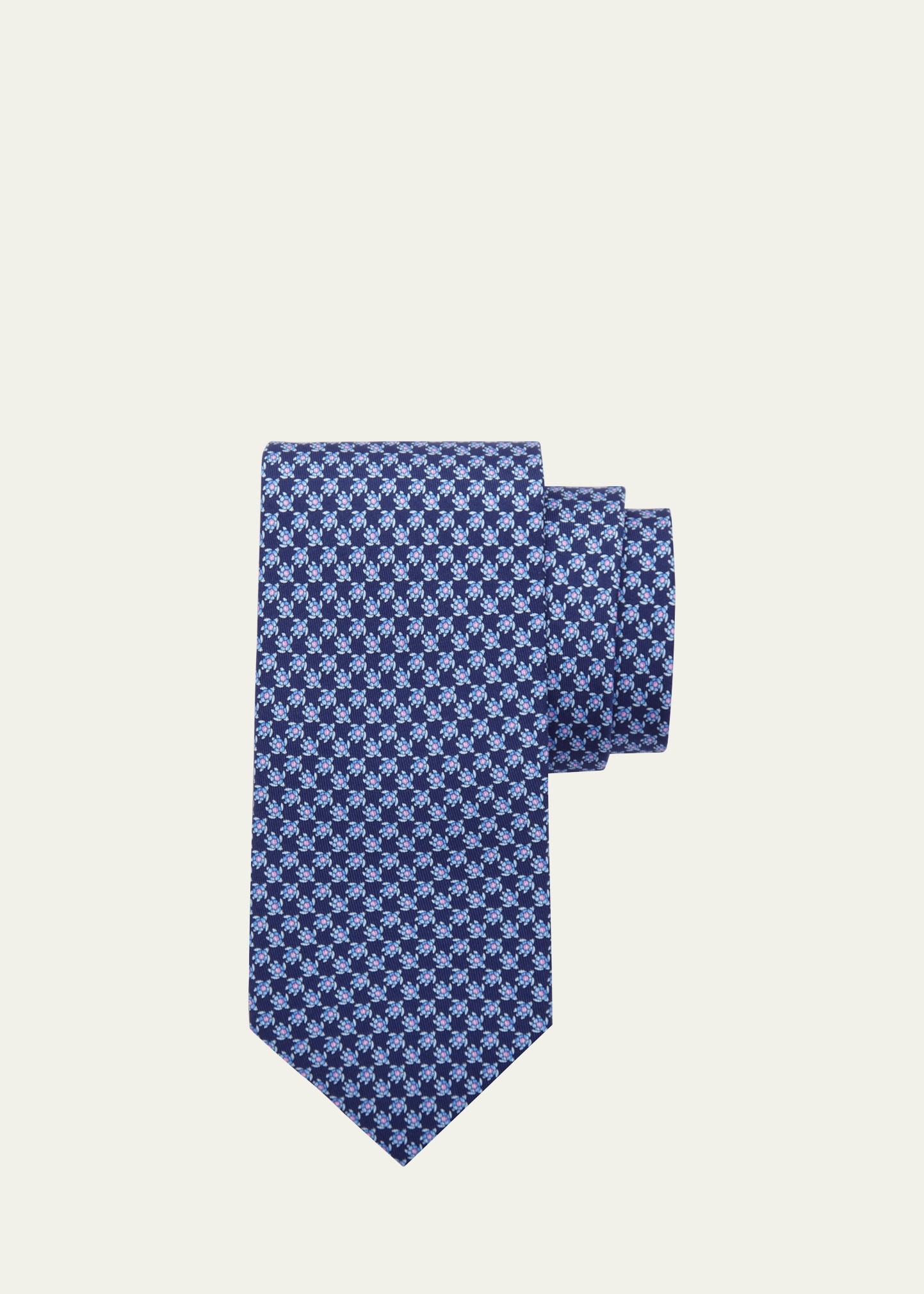 Ferragamo Man Tortoise Print Silk Tie In Dark Blue