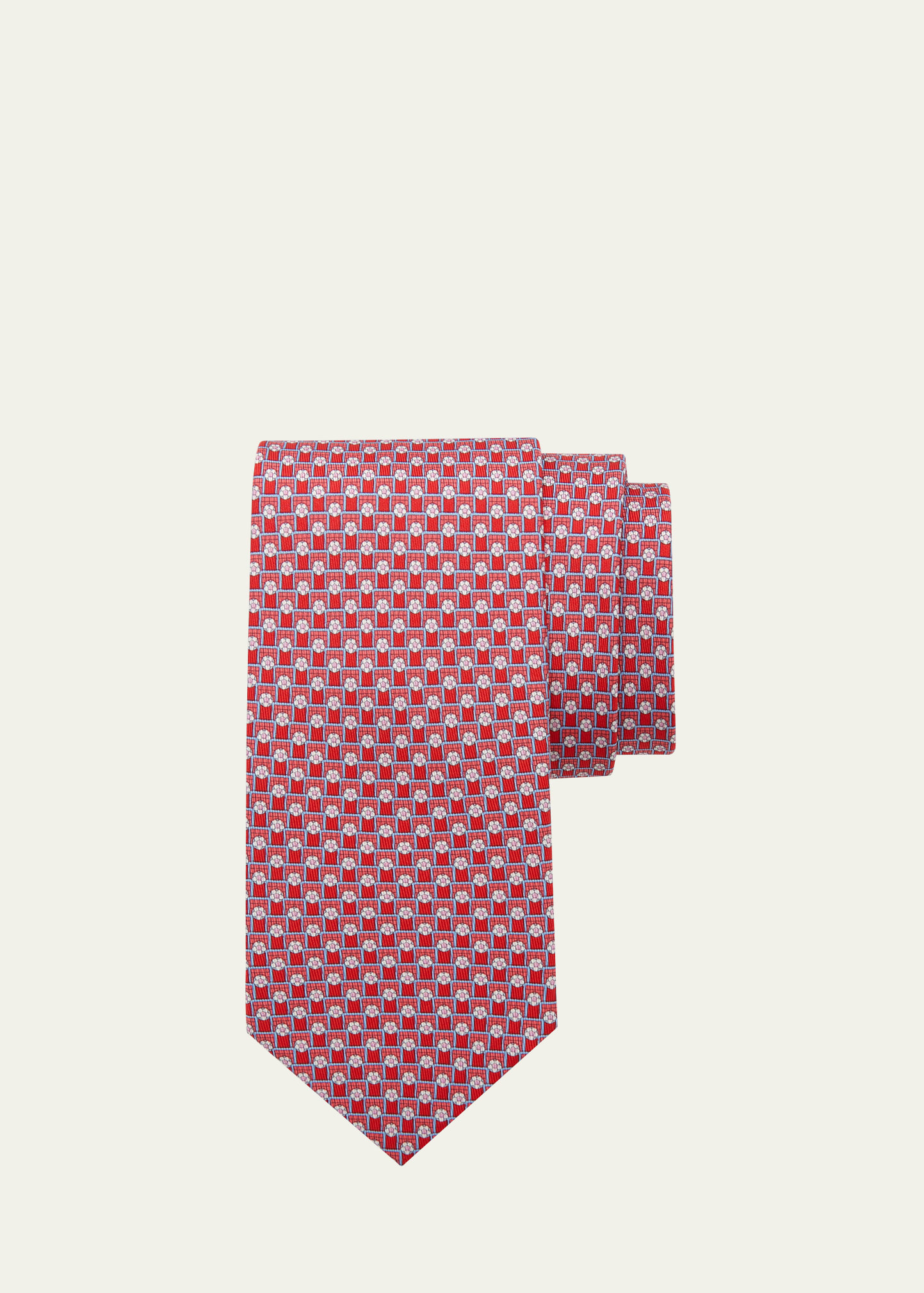 Ferragamo Man Football Print Silk Tie In Red