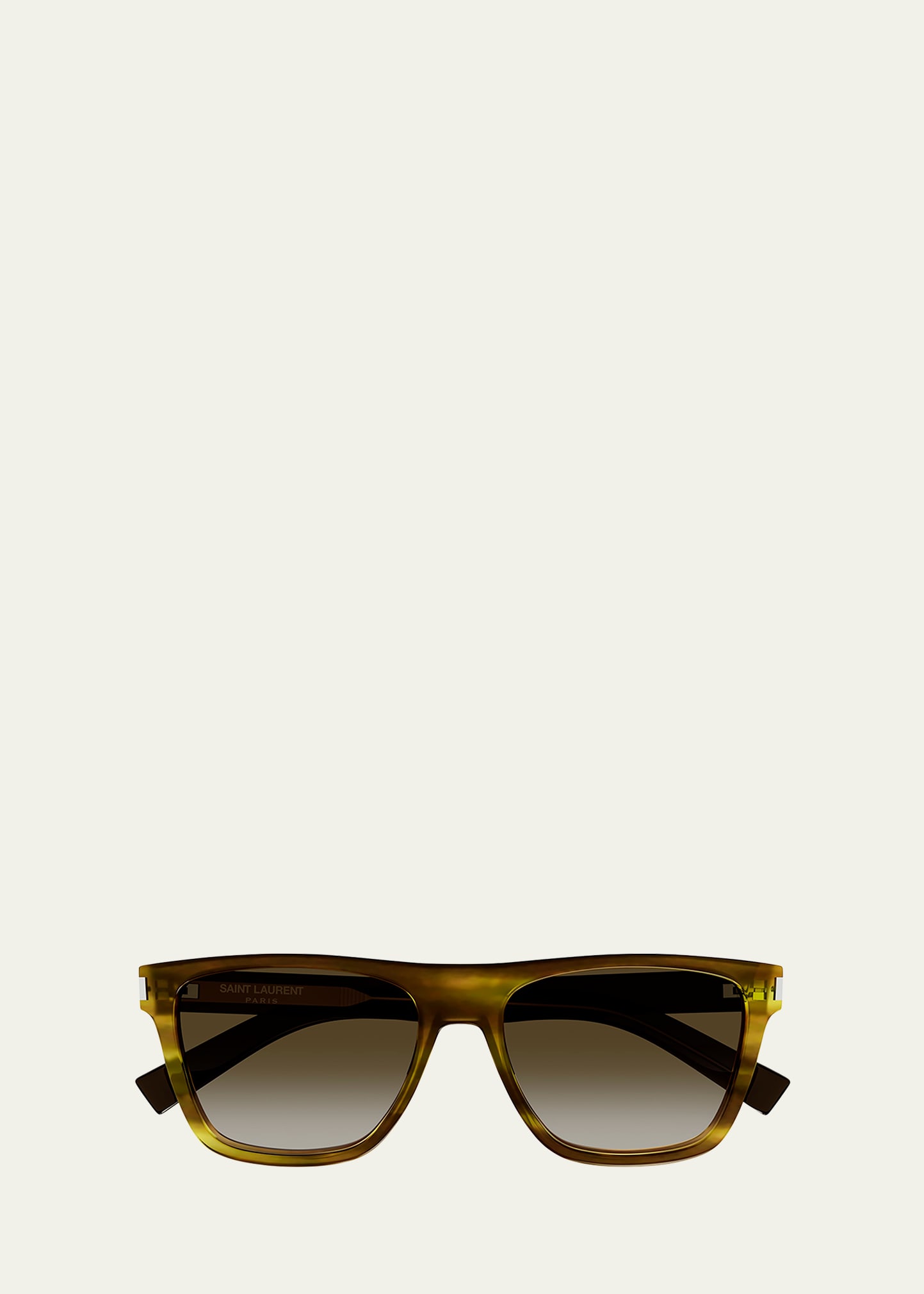 Shop Saint Laurent Men's Sl 619 Acetate Rectangle Sunglasses In Shiny Kaki Melang