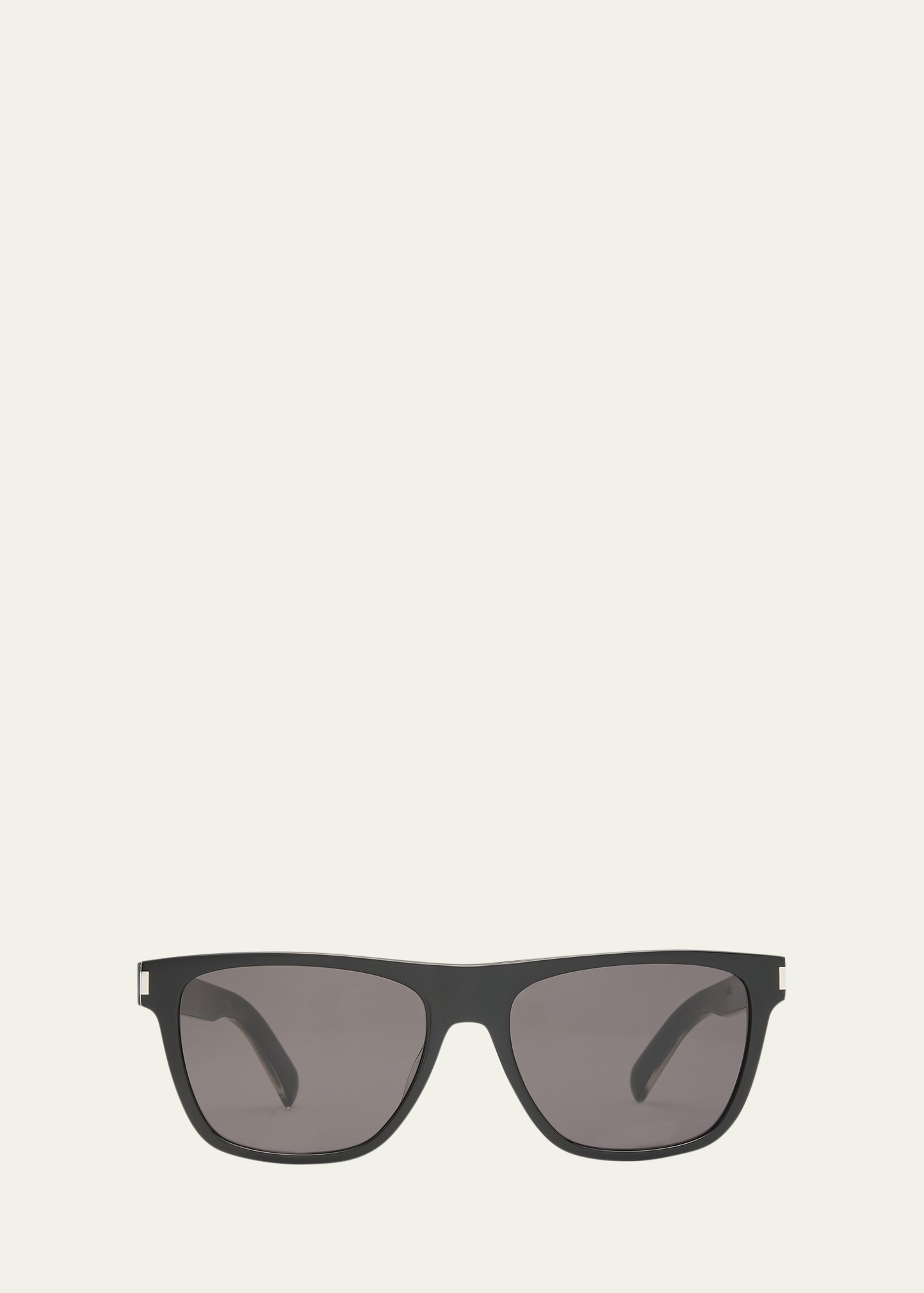 Shop Saint Laurent Men's Sl 619 Acetate Rectangle Sunglasses In Shiny Solid Black
