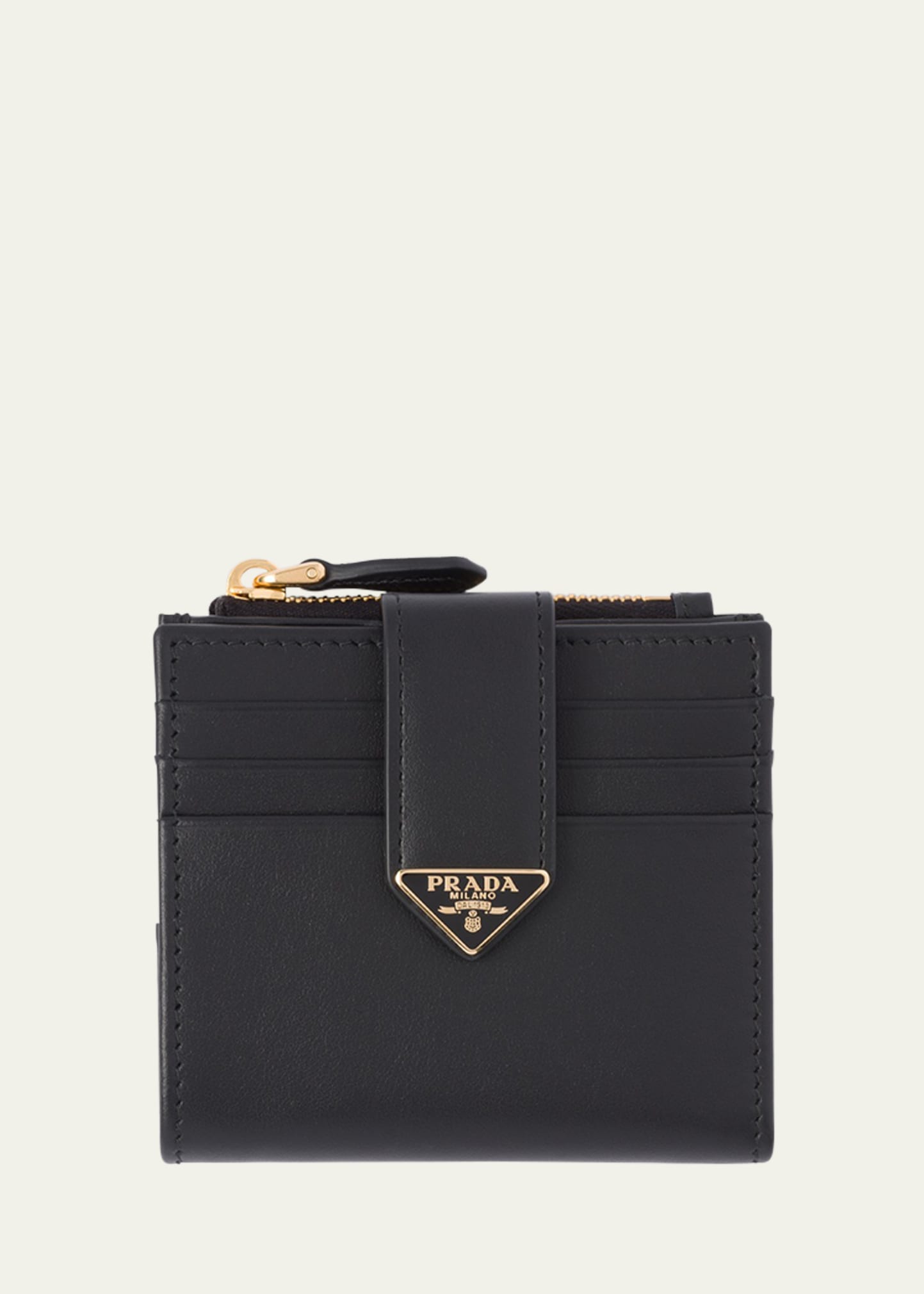 Prada City Calf Leather Compact Wallet In F0002 Nero