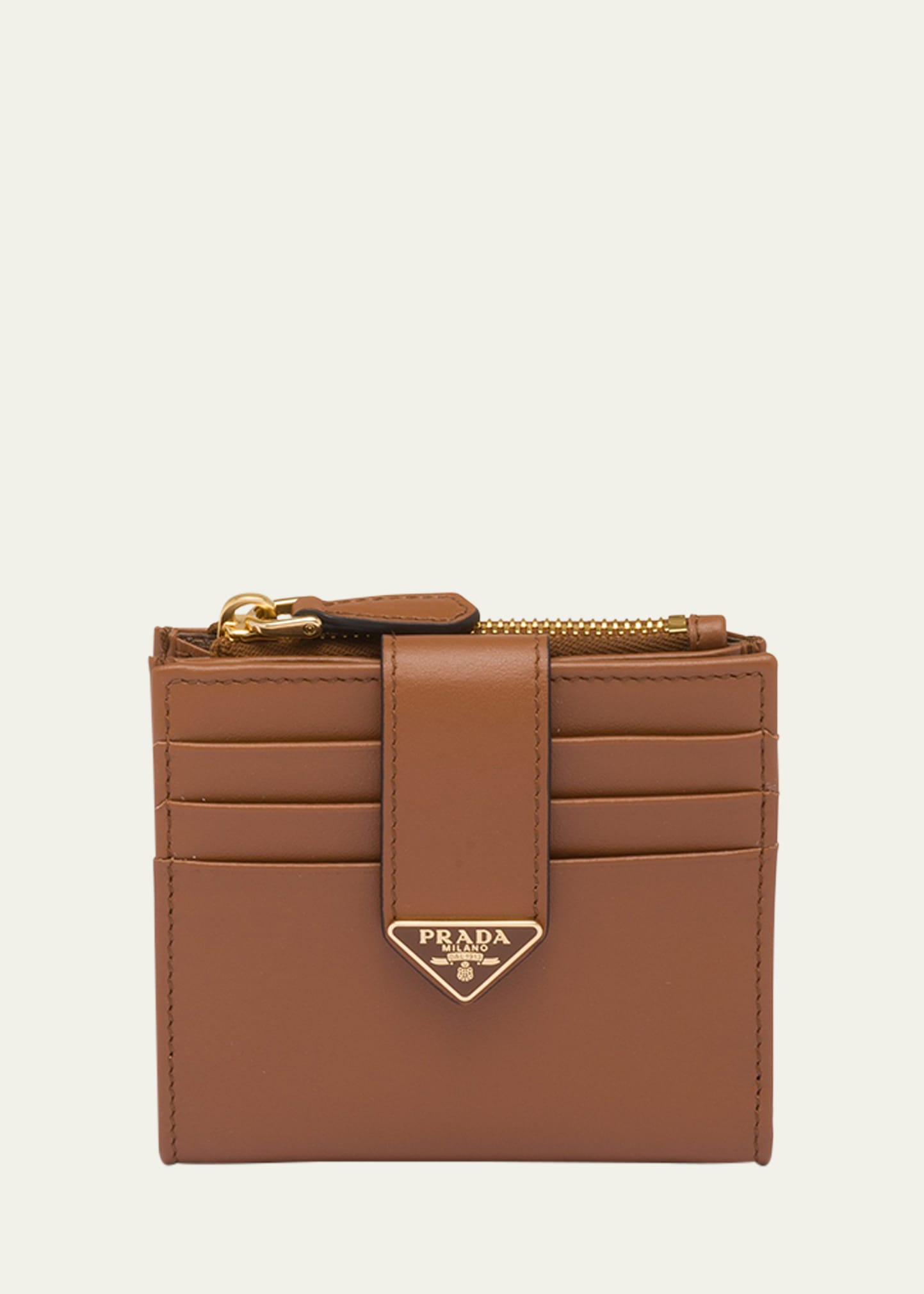 Prada Small Leather Wallet In F0046 Cognac