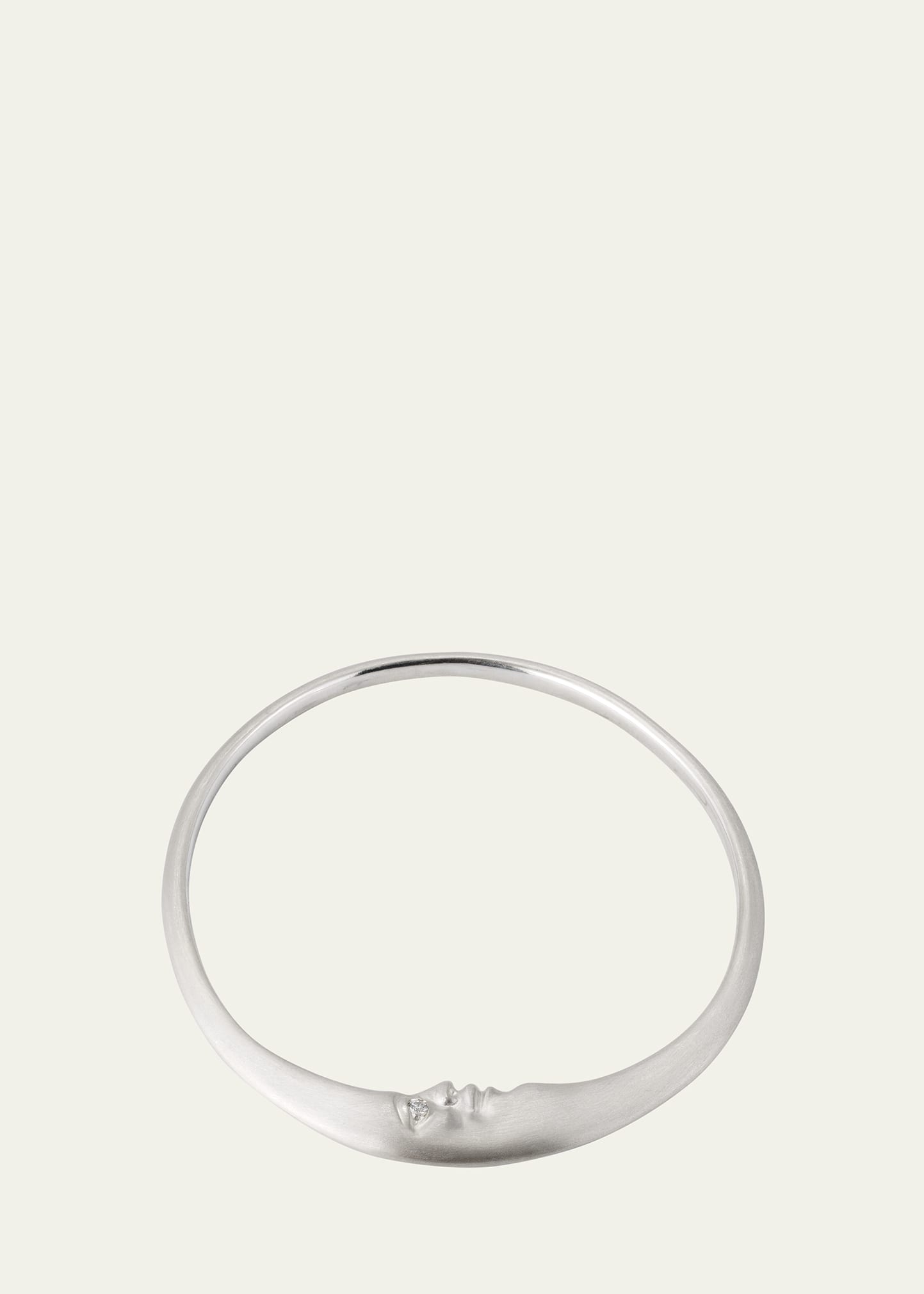 Sterling Silver Crescent Moonface Bangle with Diamonds