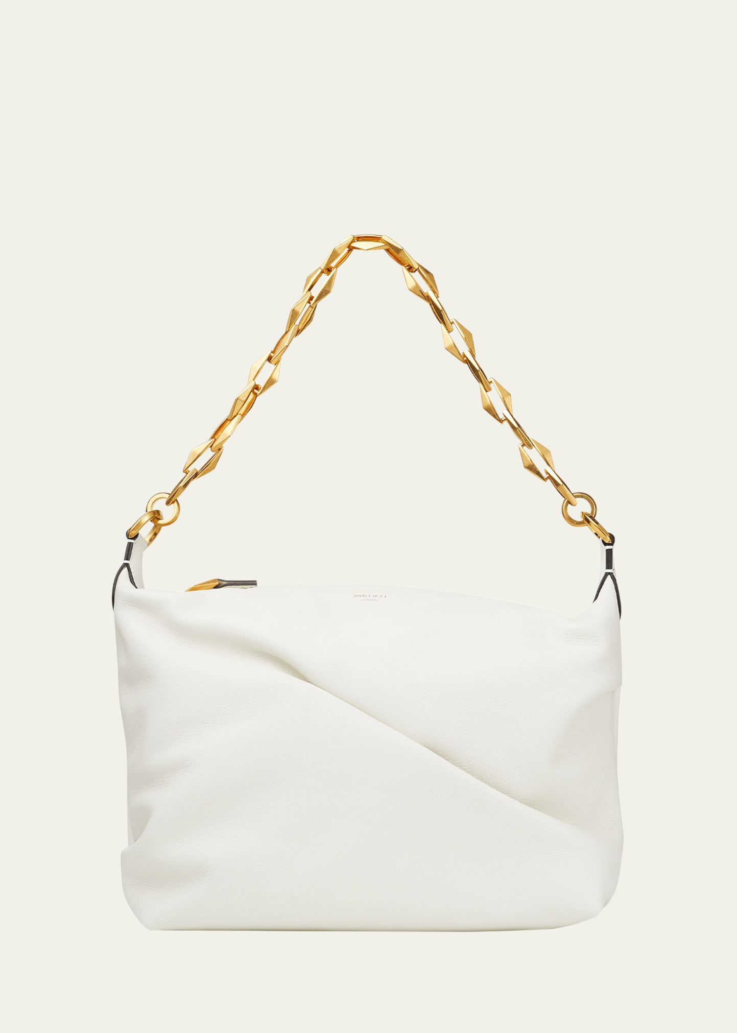 Shop Jimmy Choo Small Calfskin Leather Shoulder Bag In Latte Gold