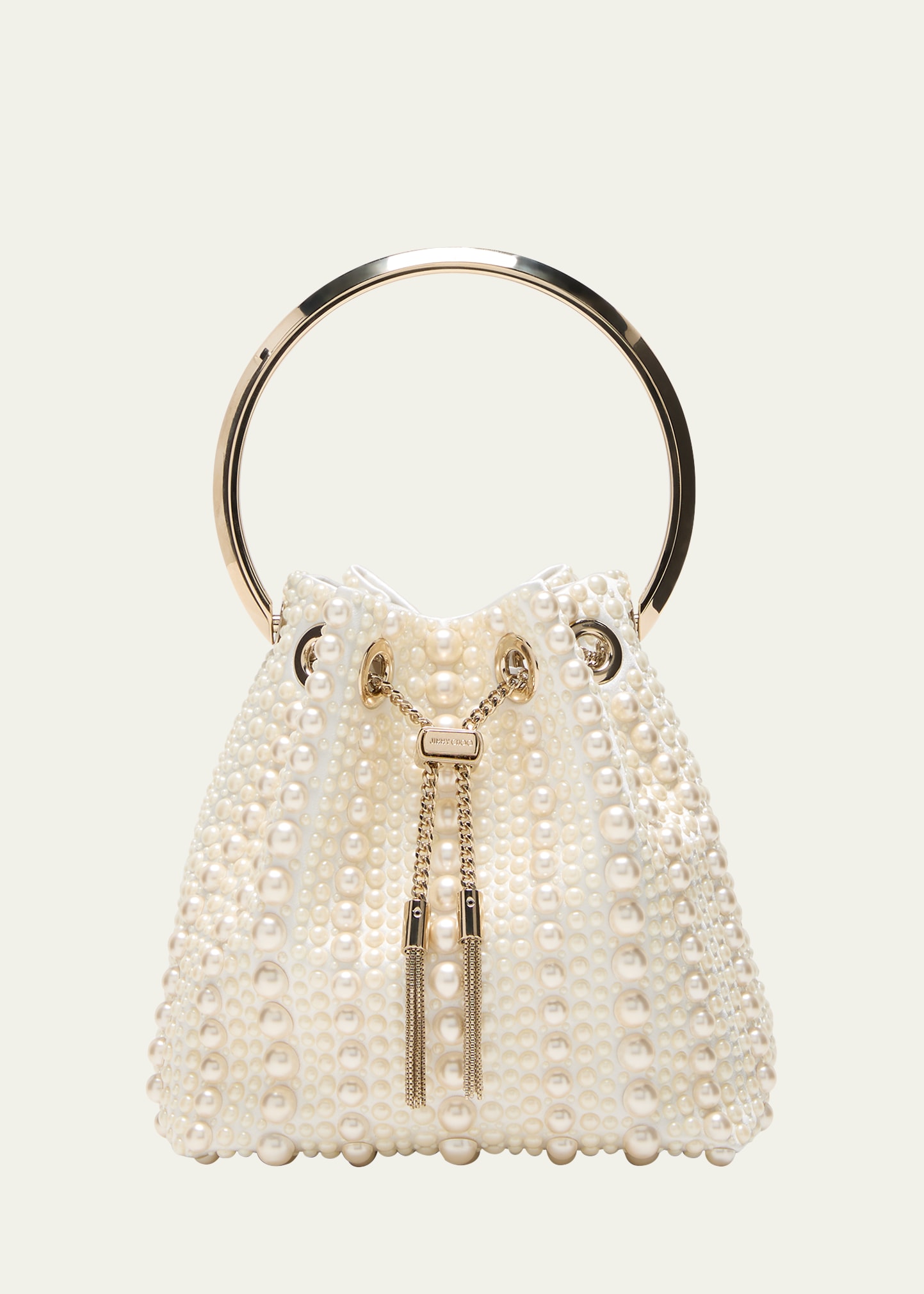 Jimmy Choo Bon Bon Imitation Pearl Embellished Bucket Bag In Ivory