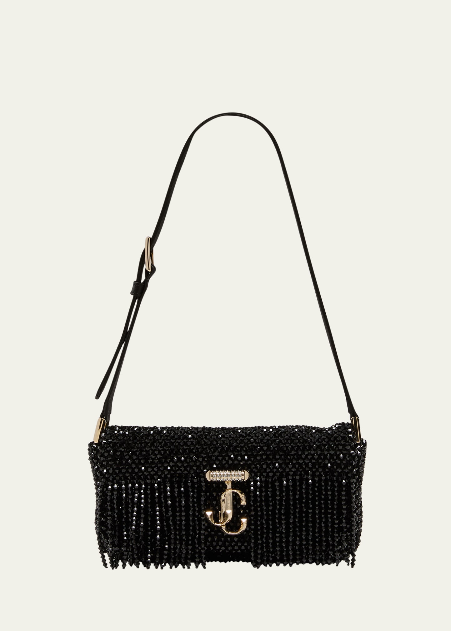 Shop Jimmy Choo Avenue Mini Crystal Fringe Shoulder Bag In Black Light Gold