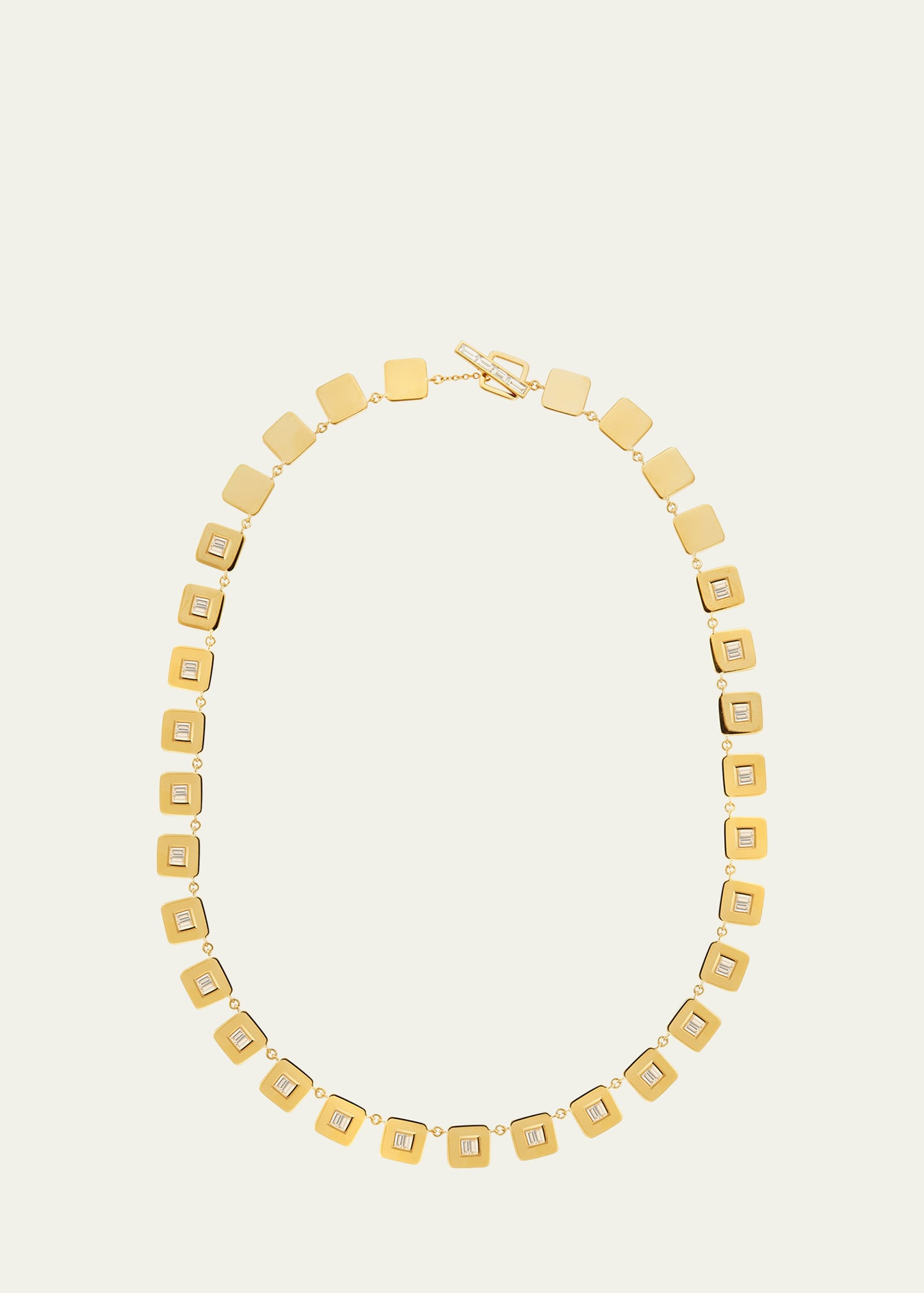 Ileana Makri 18k Yellow Gold Tile Necklace With White Diamond Baguettes