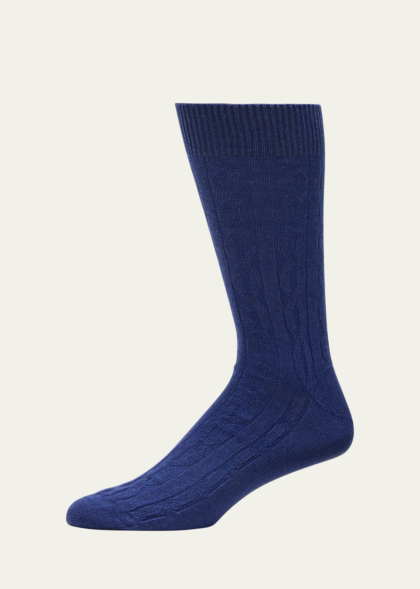 Men's Cashmere Cable Knit Mid-Calf Socks
