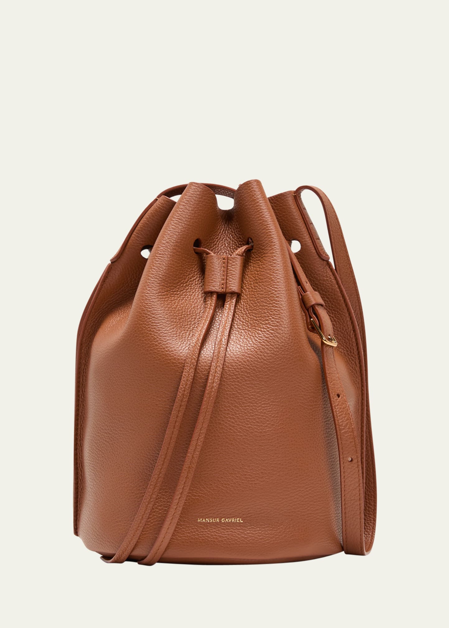 Mansur Gavriel Champagne Drawstring Leather Bucket Bag In Hazelnut