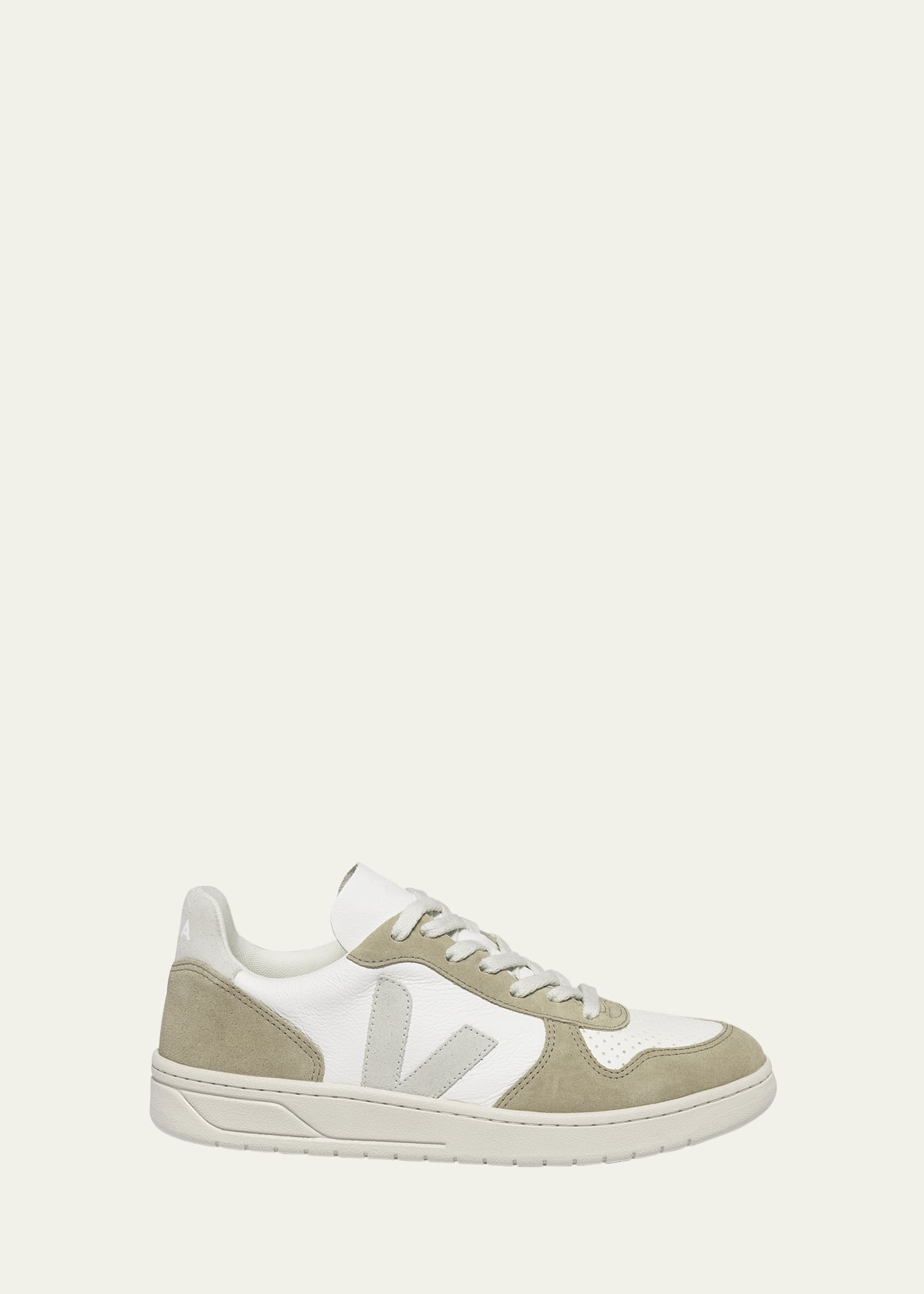 Veja V-10 Mixed Leather Low-top Sneakers In Extra White Natur