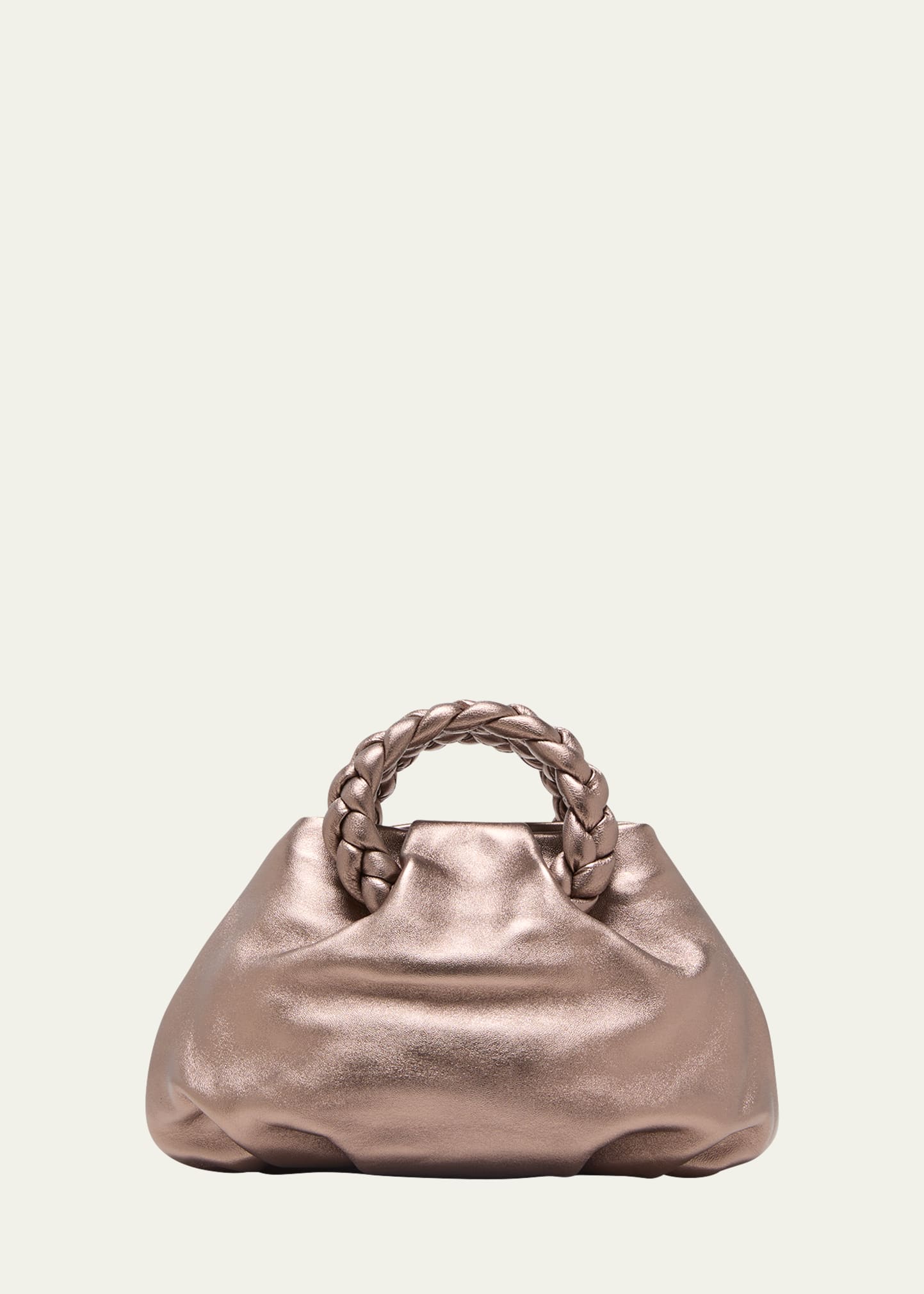 Hereu Bombon Metallic Leather Top Handle Bag In Pewter