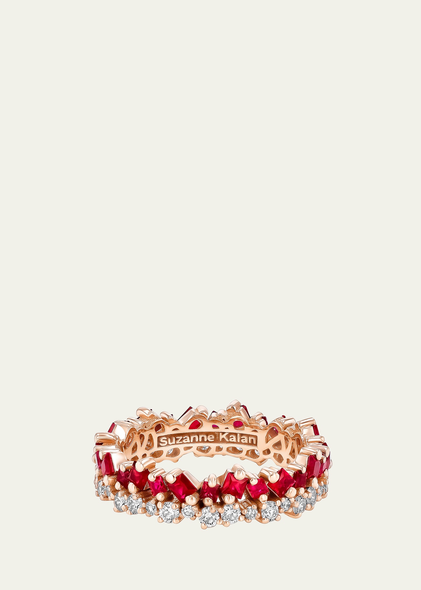 Suzanne Kalan Princess Short Stack Ruby And Diamond Eternity Ring In Rg