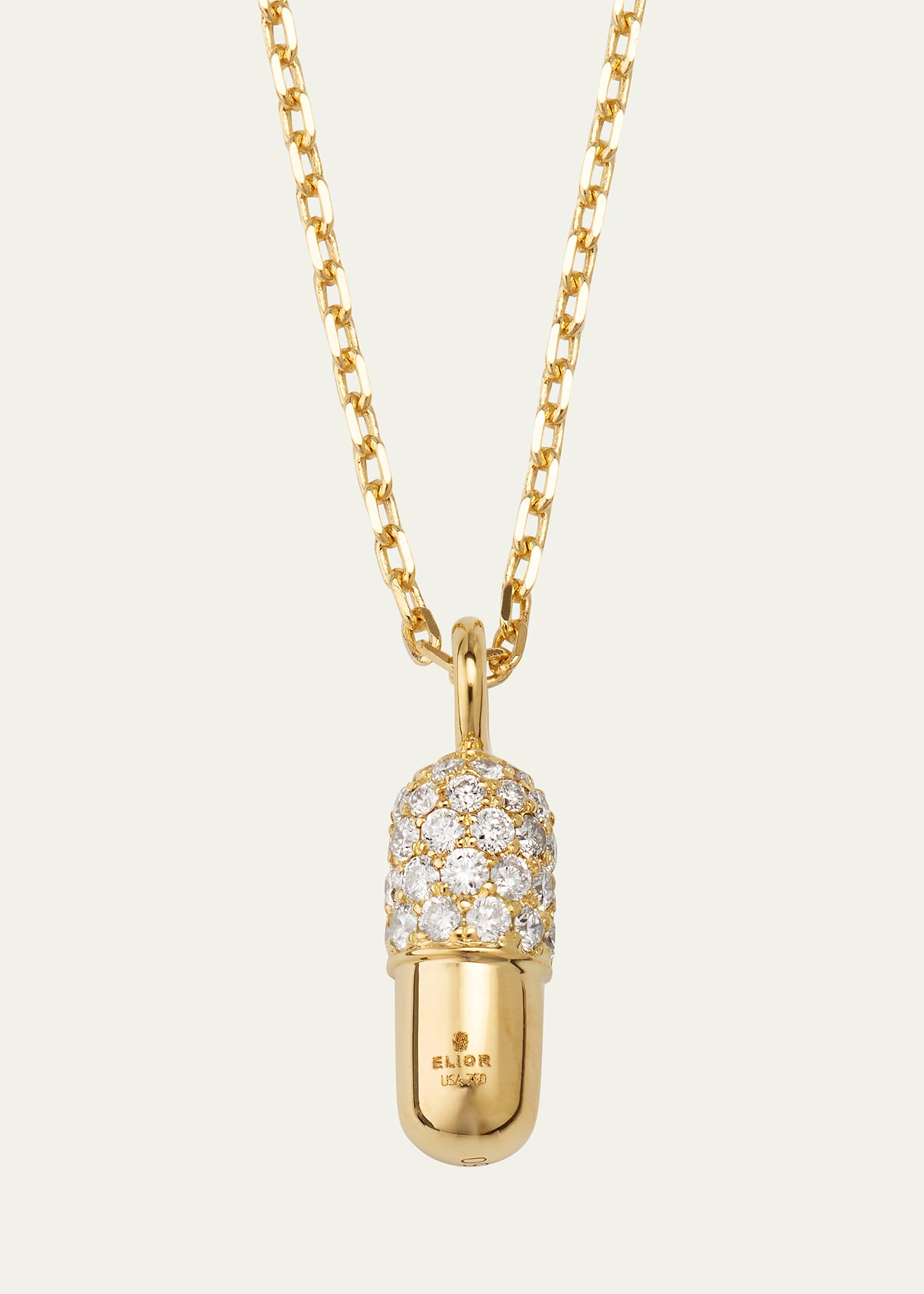 18K Yellow Gold Small Diamond Pill Pendant Necklace
