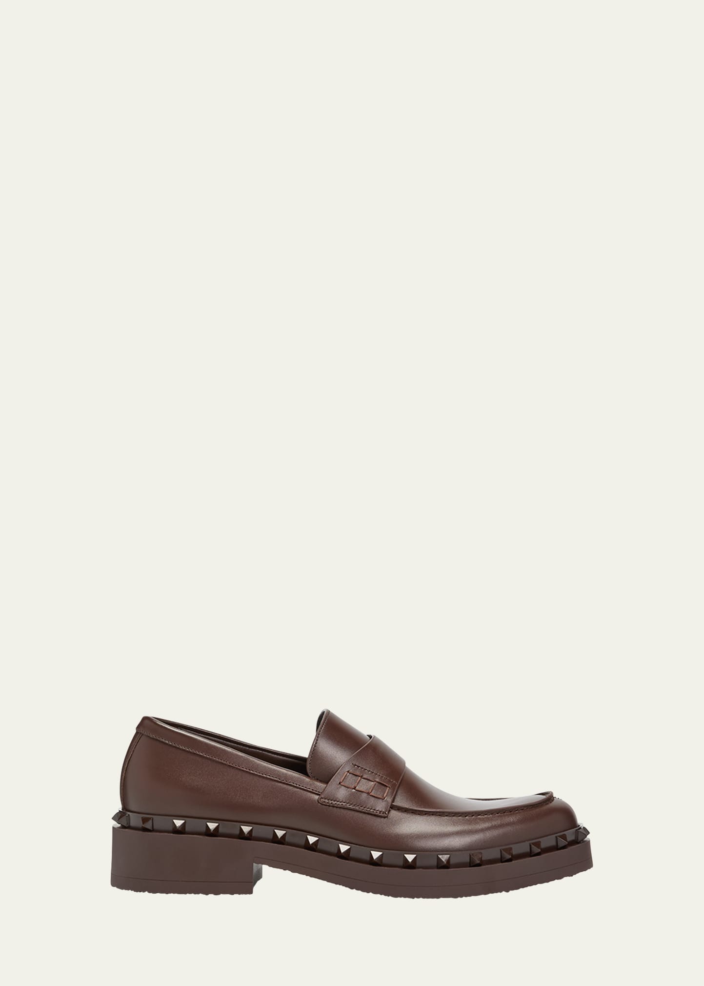 Shop Valentino Men's Rockstud Leather Penny Loafers In Fondant