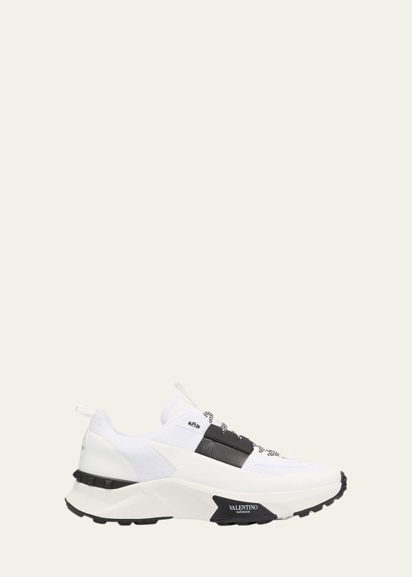 Valentino Garavani Men's Mesh And Leather Runner Sneakers In White/black