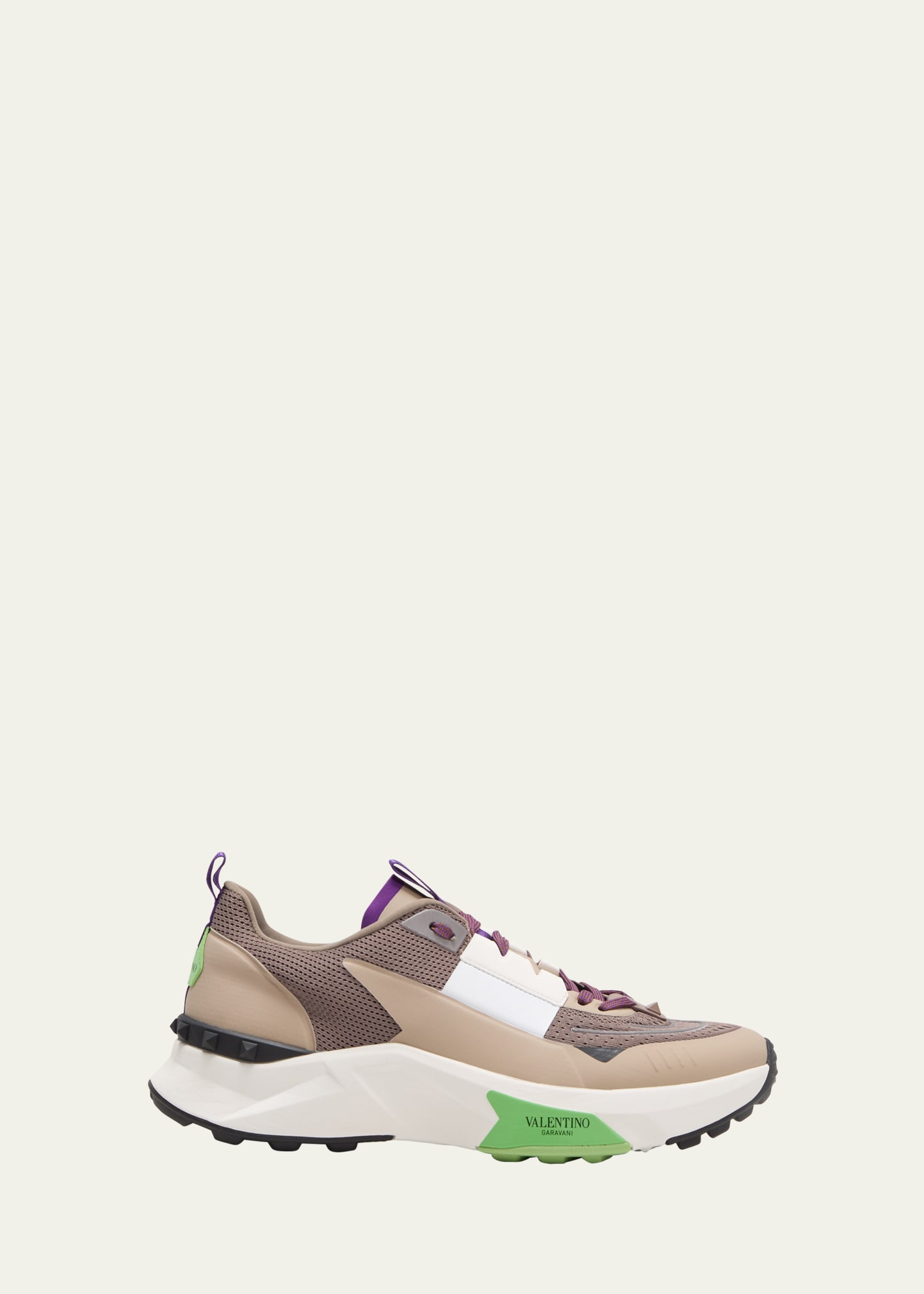 Shop Valentino Men's True Act Mesh And Leather Runner Sneakers In Clay/desert