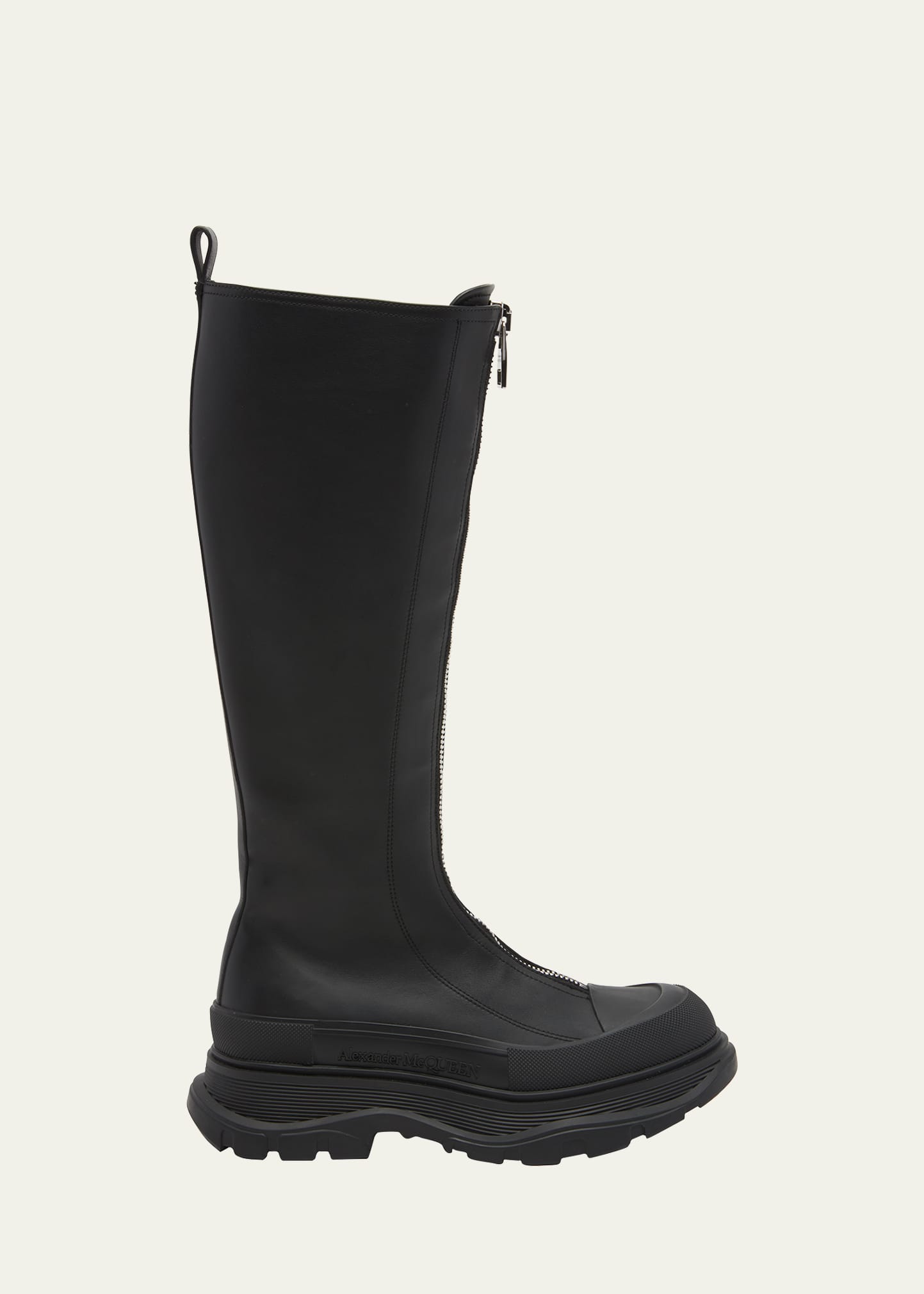 Shop Alexander Mcqueen Leather Zip Tall Moto Boots In Blackblack