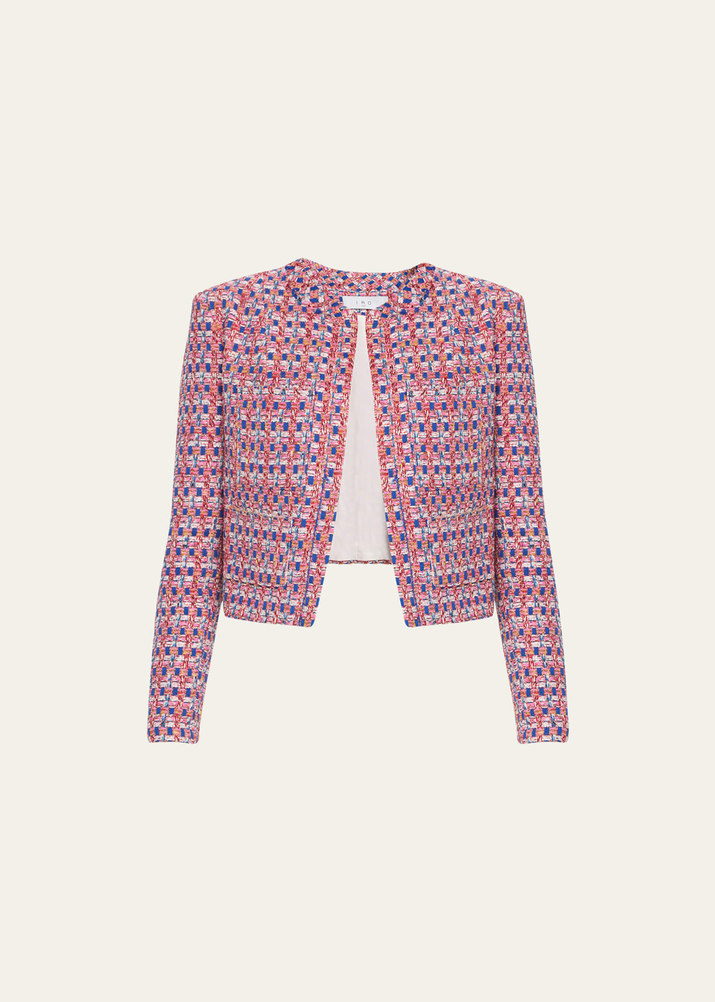 Shop Iro Mopa Tweed Tailored Jacket In Pink/blue