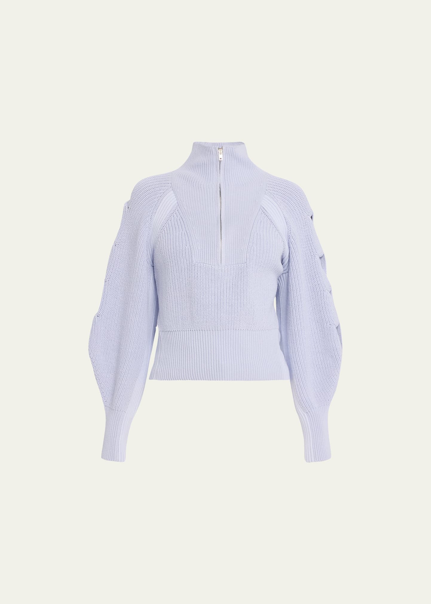 Iro Kacy Half-zip Twist-sleeve Sweater In Pale Blue