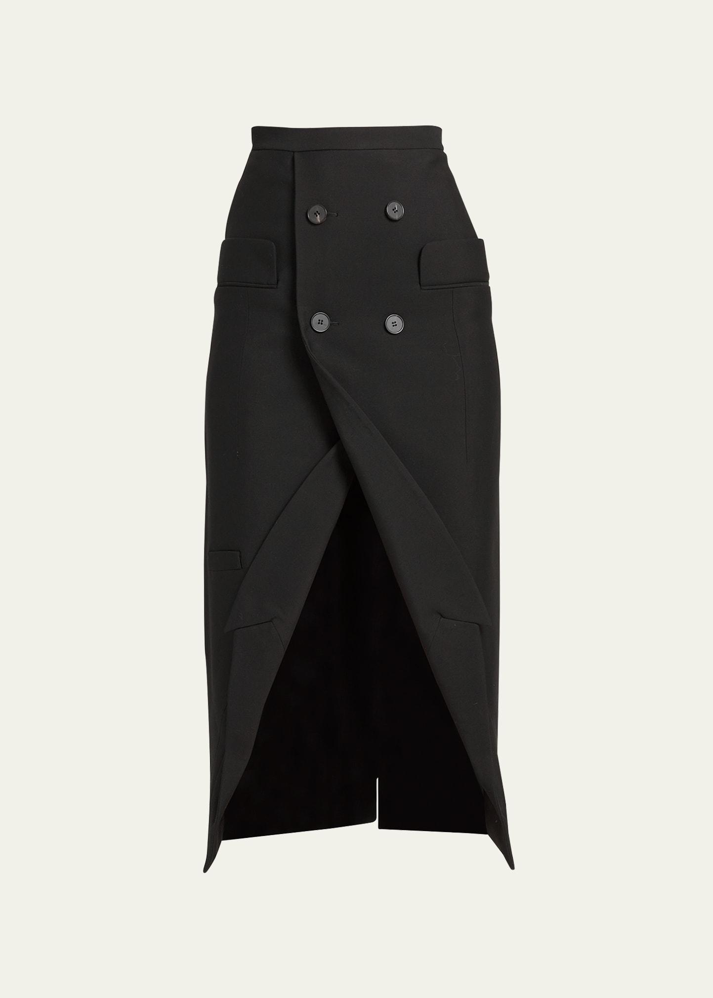 Shop Alexander Mcqueen Wool Blazer-inspired Pencil Skirt With Lapel Hem In Black
