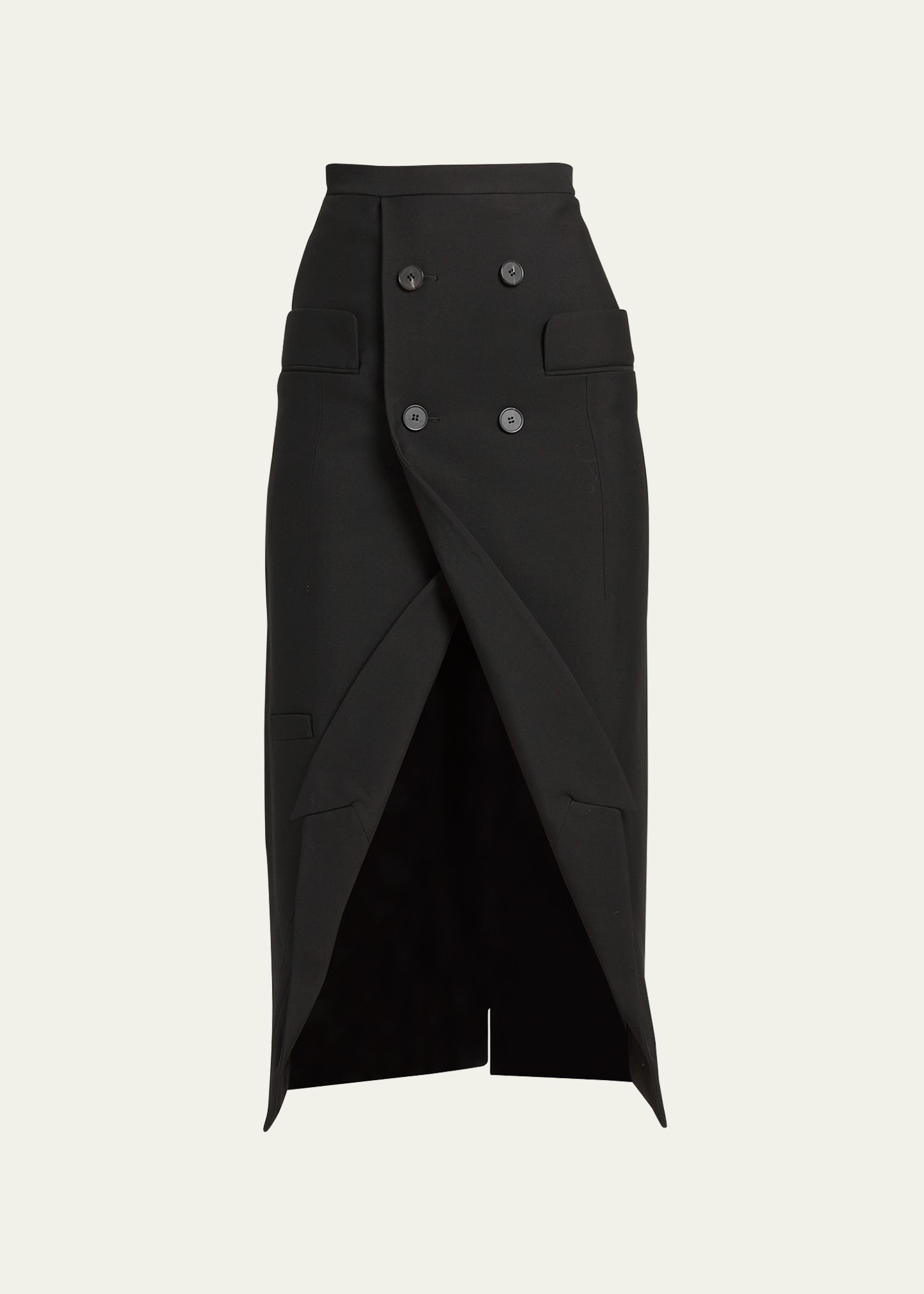 Alexander Mcqueen Double-button Wool Midi Skirt In Black