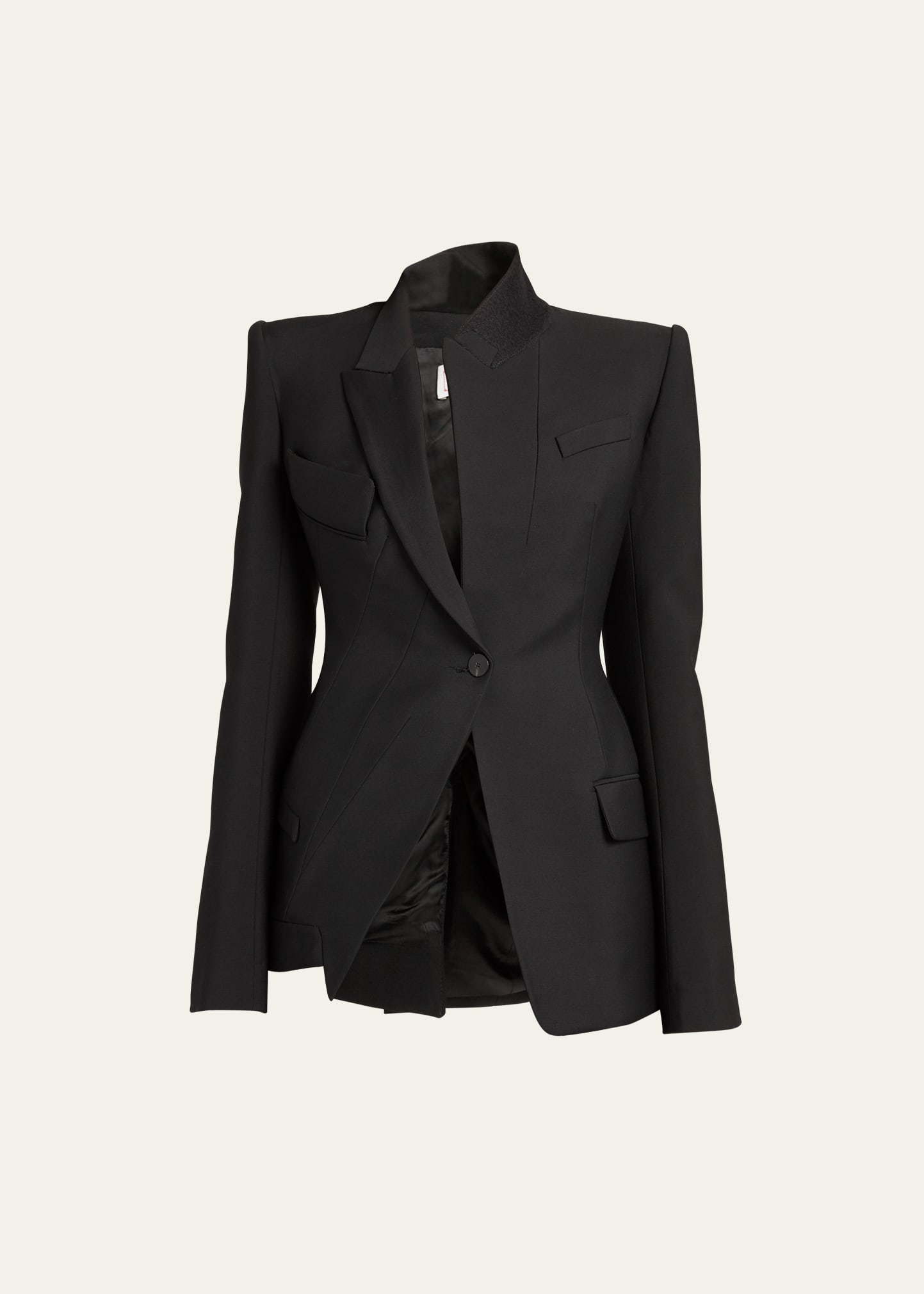 Alexander Mcqueen Wool Asymmetric Blazer In Black