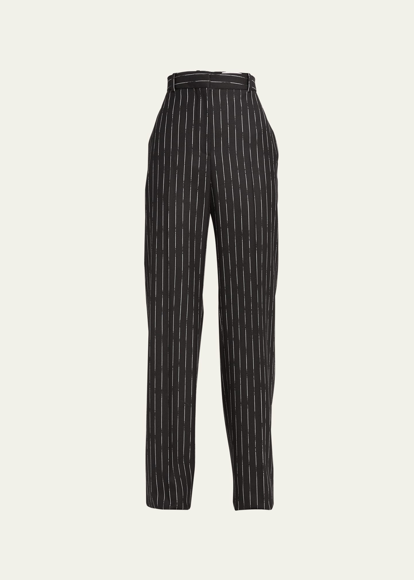 Shop Alexander Mcqueen Straight-leg Pinstripe Wool Trousers In Naturlblk
